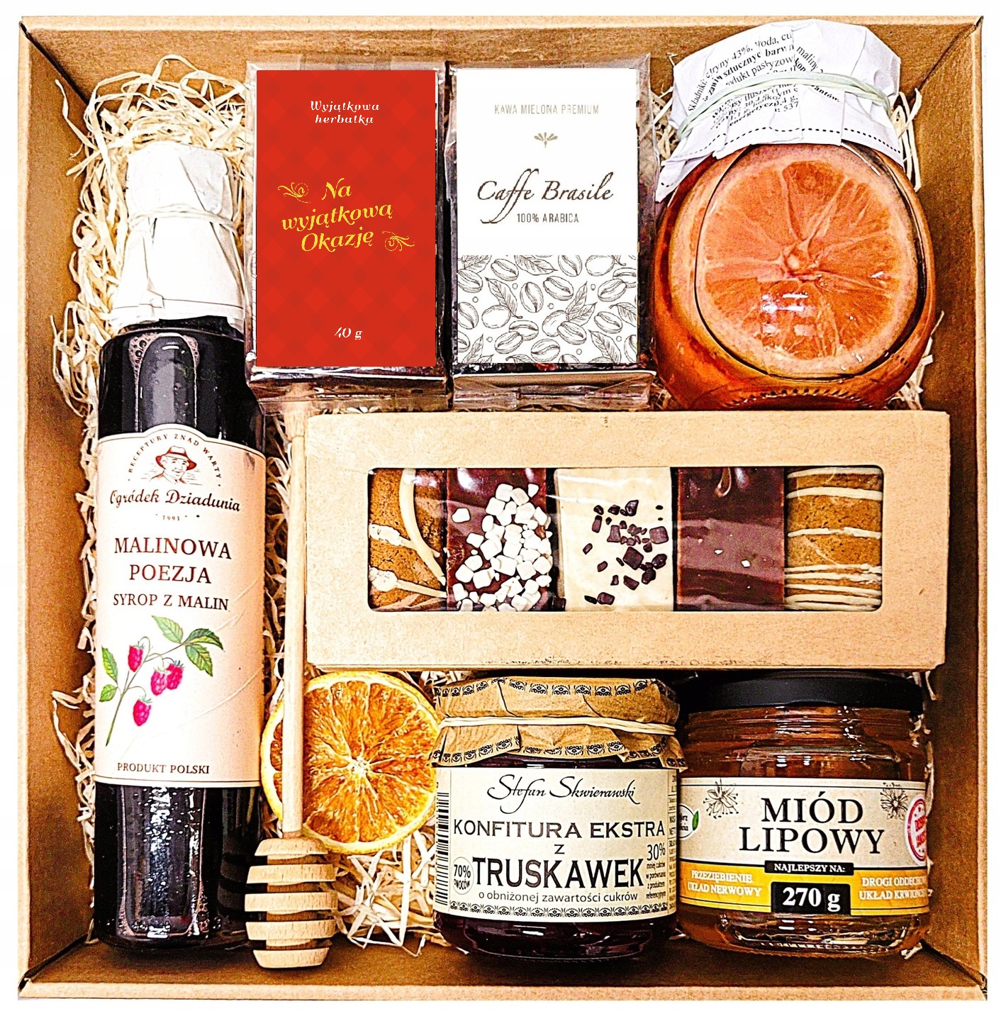 Levně Dárkový Koš Dárek Čaj Med Perníky Malinový Sirup Citron