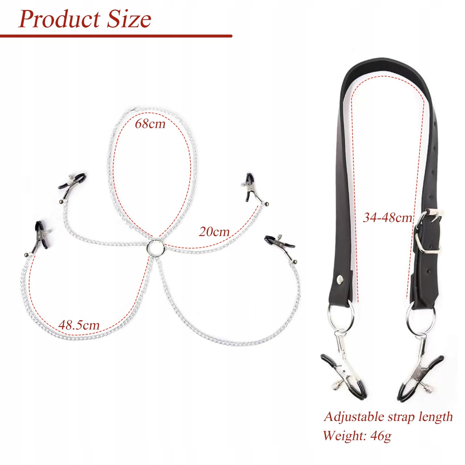 AMZII 4W1 Klamry Na Sutki Klitoris Z Łańcuchem Dzwonkiem Choker Dla Par — miniatura 6