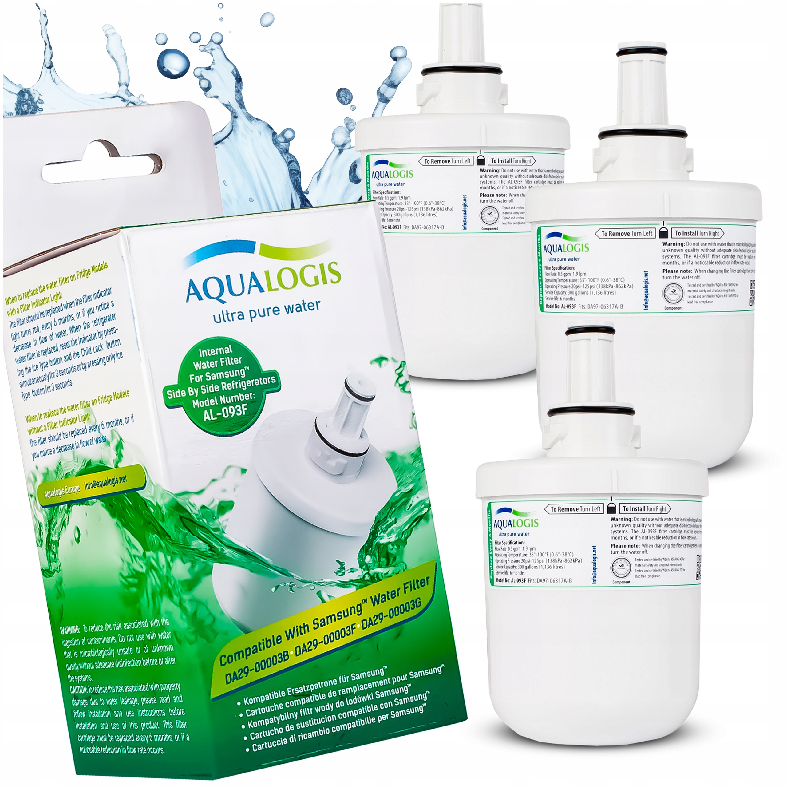 Filtr Do Lodówki Samsung Aqualogis AL-093F Zamiennik DA29-00003F, 3 sztuk