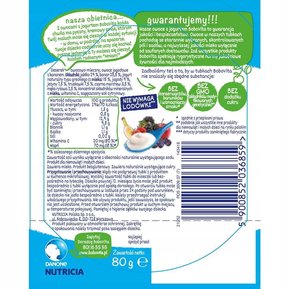 BoboVita JogoMi jagoda banan 80g 6msc+ Gramatura 80 g