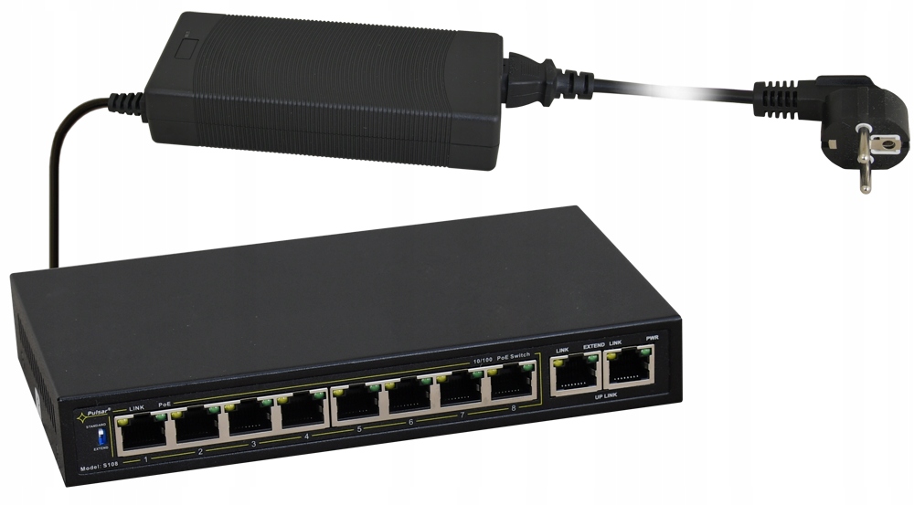 Polski Switch PoE 8 Kamer Ip Pulsar