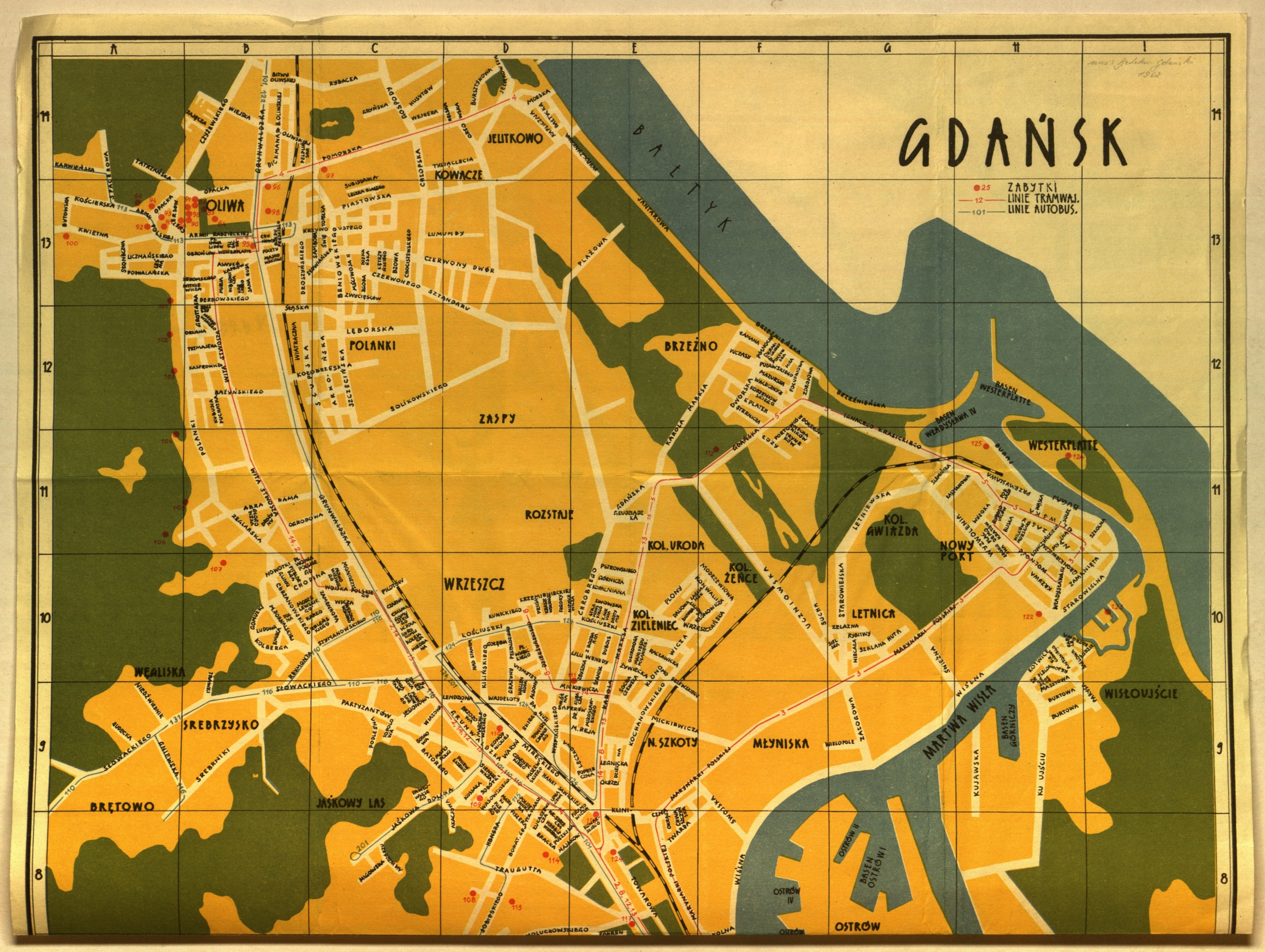 GDAŃSK. Plan miasta, 1962 rok