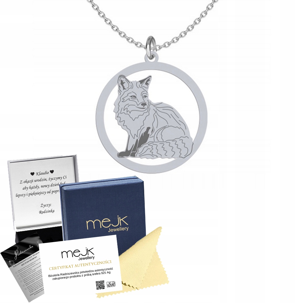 Stříbrný náhrdelník s liškou 925 Řetízek Šperky Dárek Gravírování Bonus