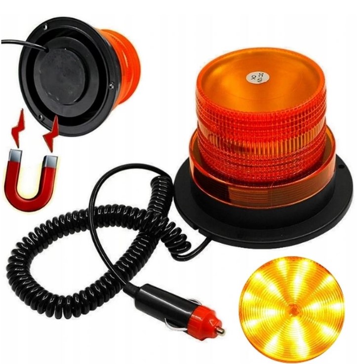 LAMPA BŁYSKOWA OSTRZEGAWCZY KOGUT MAGNES +12V 24V Kolor pomarańczowy
