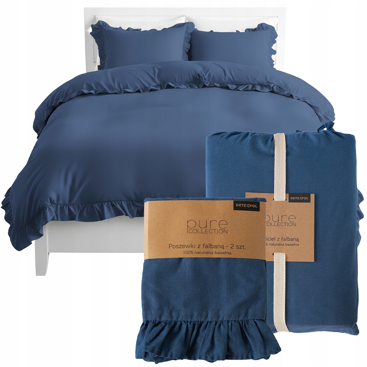 Pościel Z Falbaną Bawełniana Boho Denim Pure Collection Premium 160X200cm