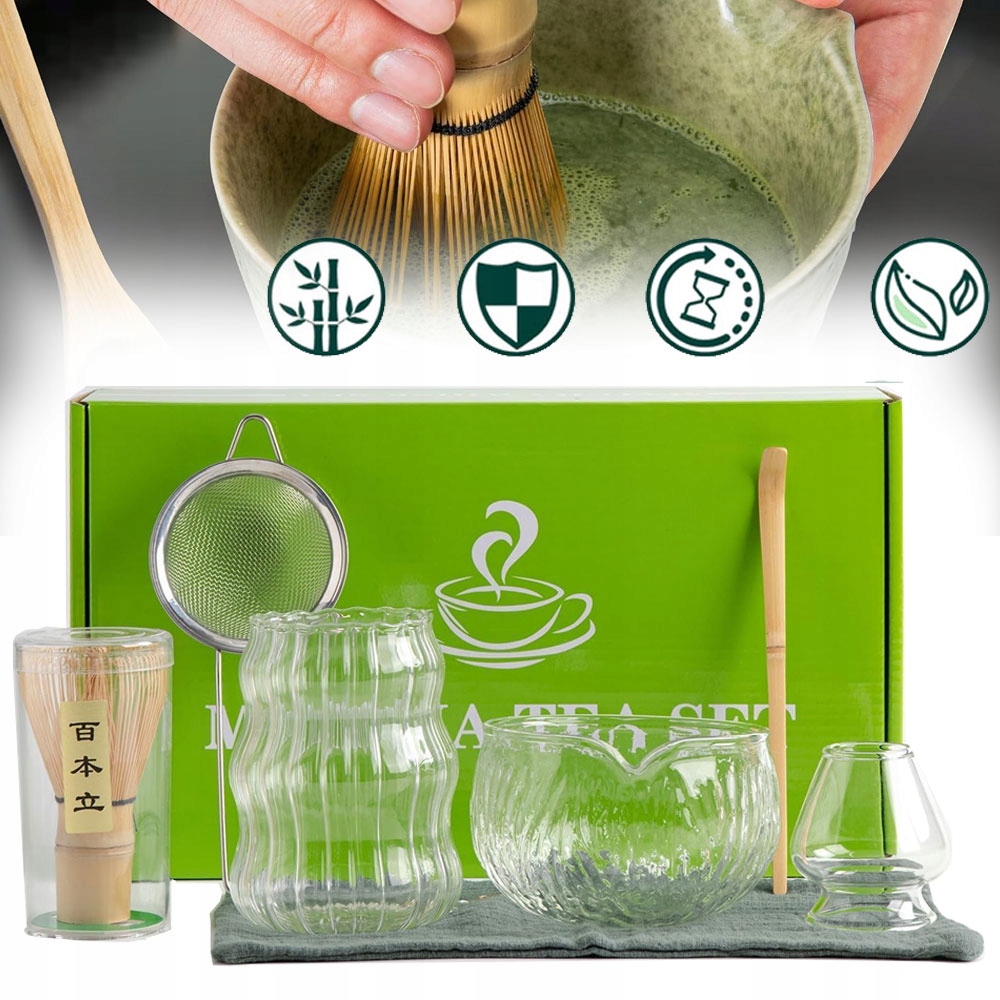 Bambusowy Zestaw Prezentowy Do Herbaty Matchy Chashaku Trzepaczka Łyżka 7w1