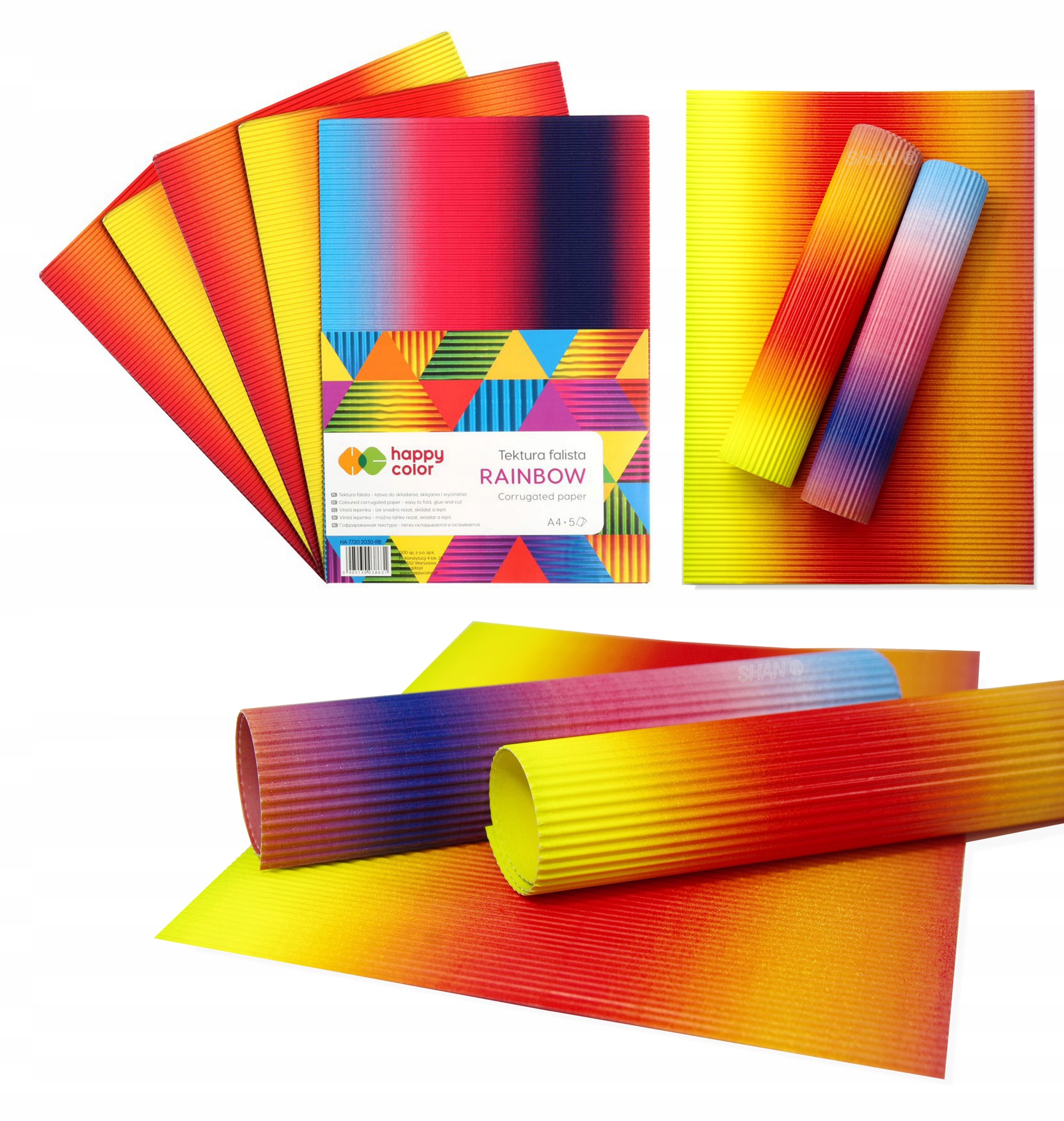 

Tektura falista Happy Color A4 5 ark Rainbow