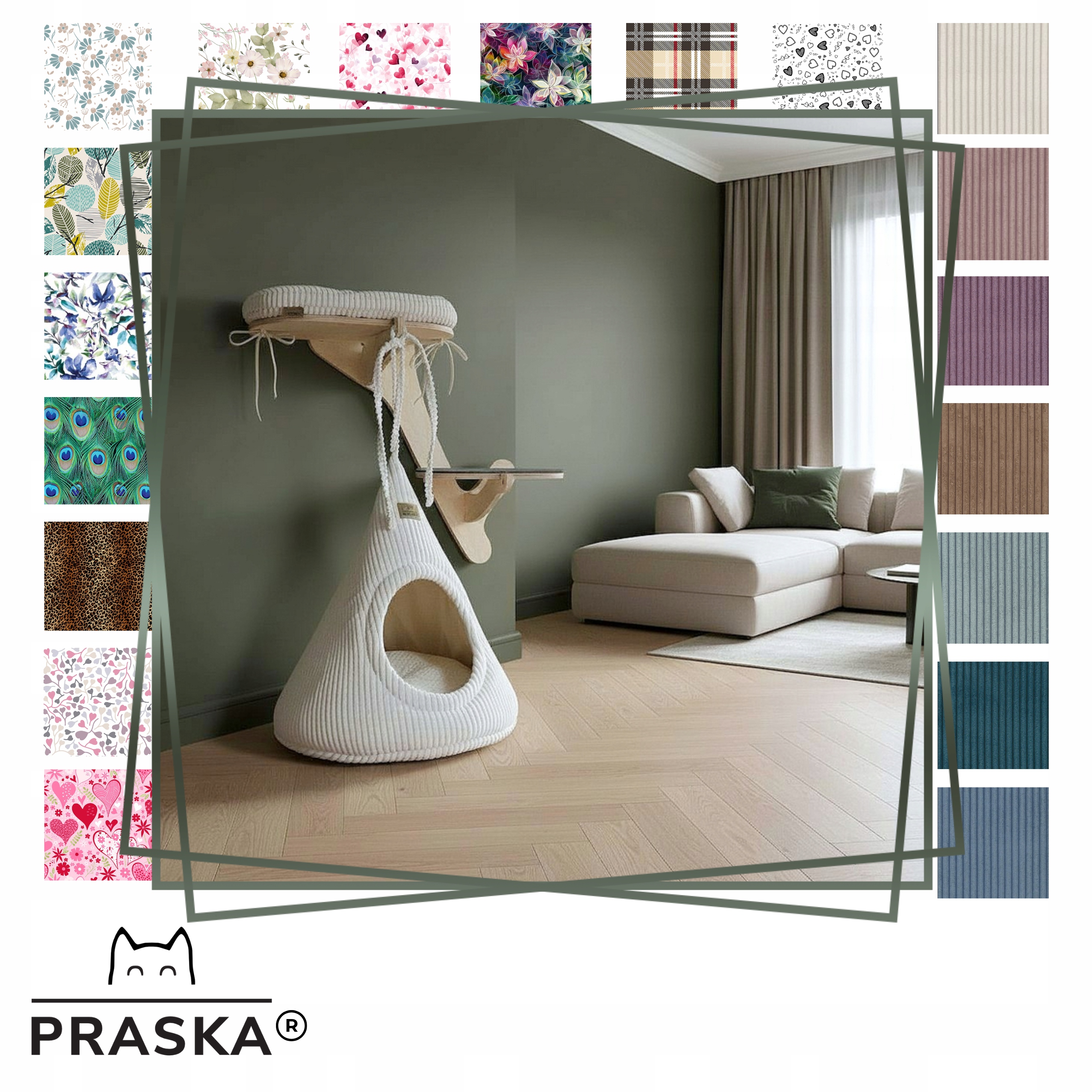 Levně Pražská Sada: police pro kočky Větev Olivová budka Cat Cab Natural