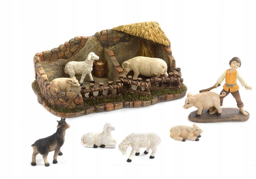 Figúrky Do Betlehem Ovce a ošípané v ohrade s pastierom, pre postavy s výškou 9 cm