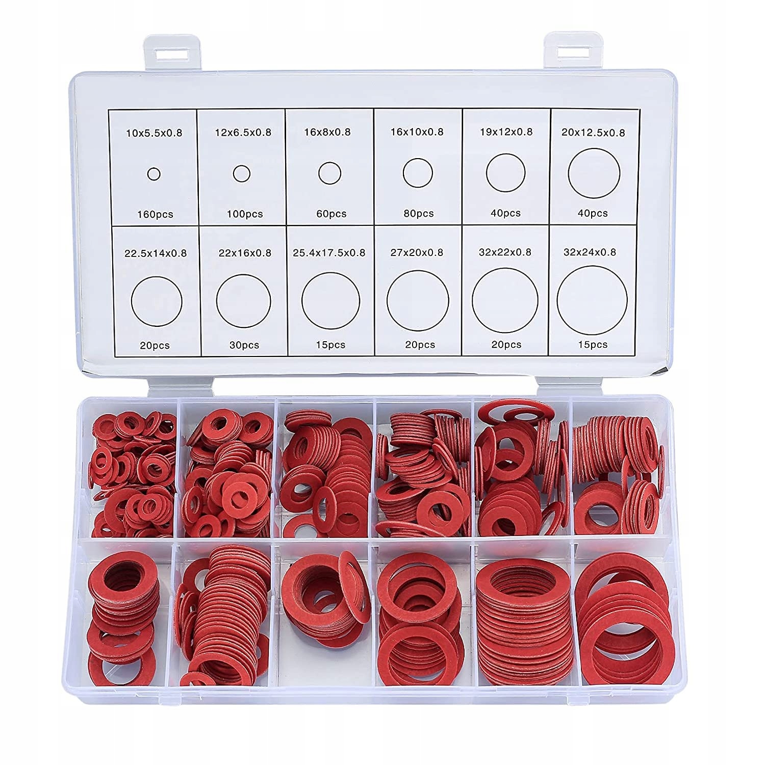 Komplet podkładek fibrowych -600 szt 10 12 16 19 20 22 22,5 25,4 27 32 mm