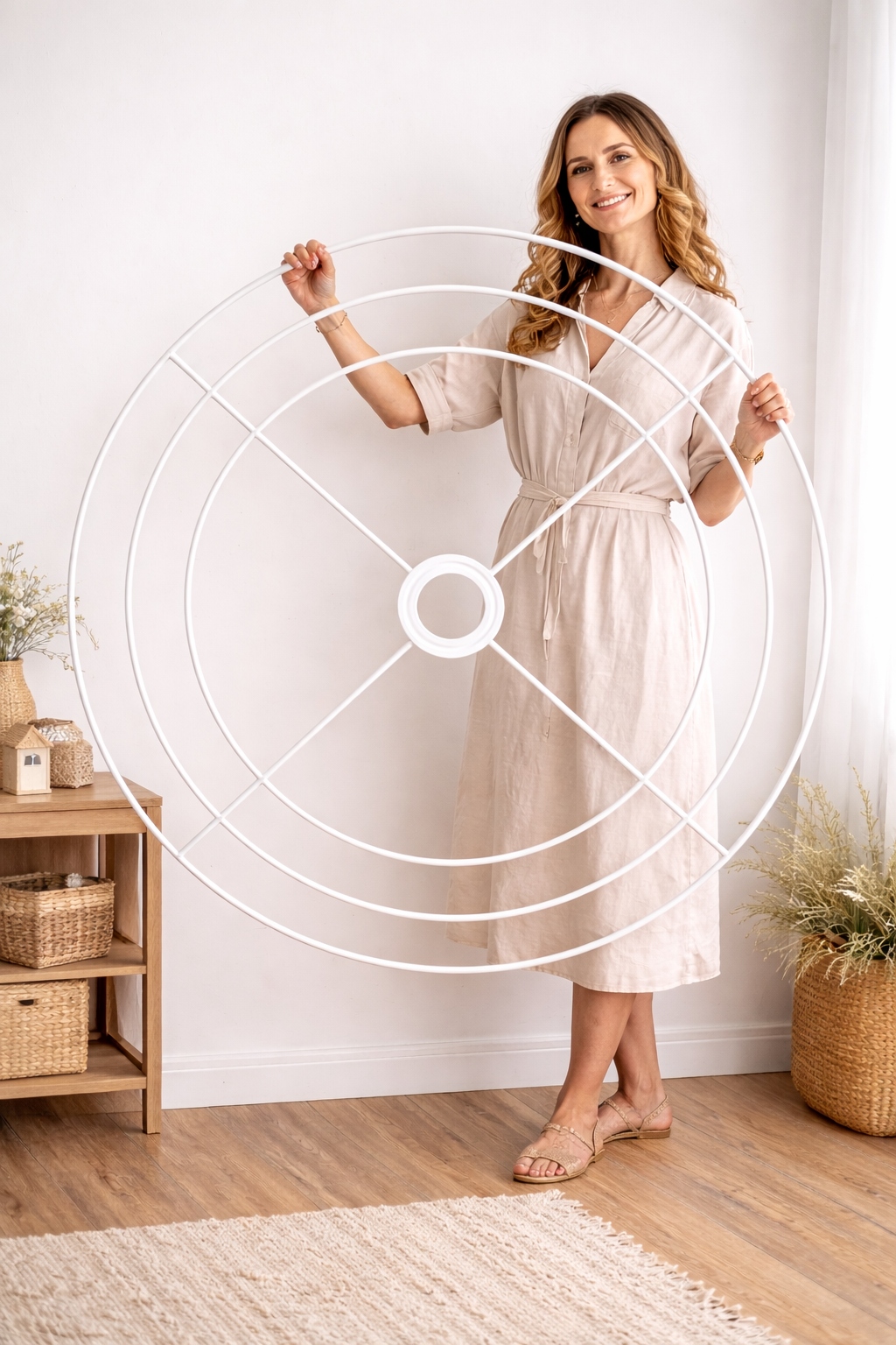 Rám pro lampu 80 cm trojitý Kovový ráfek pro stínítko Základna makramé E27