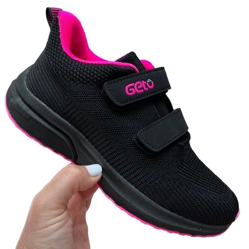 Materiałowe Buty Sportowe Dla Dziewczynki Czarne Lekkie Na Dwa Rzepy 32