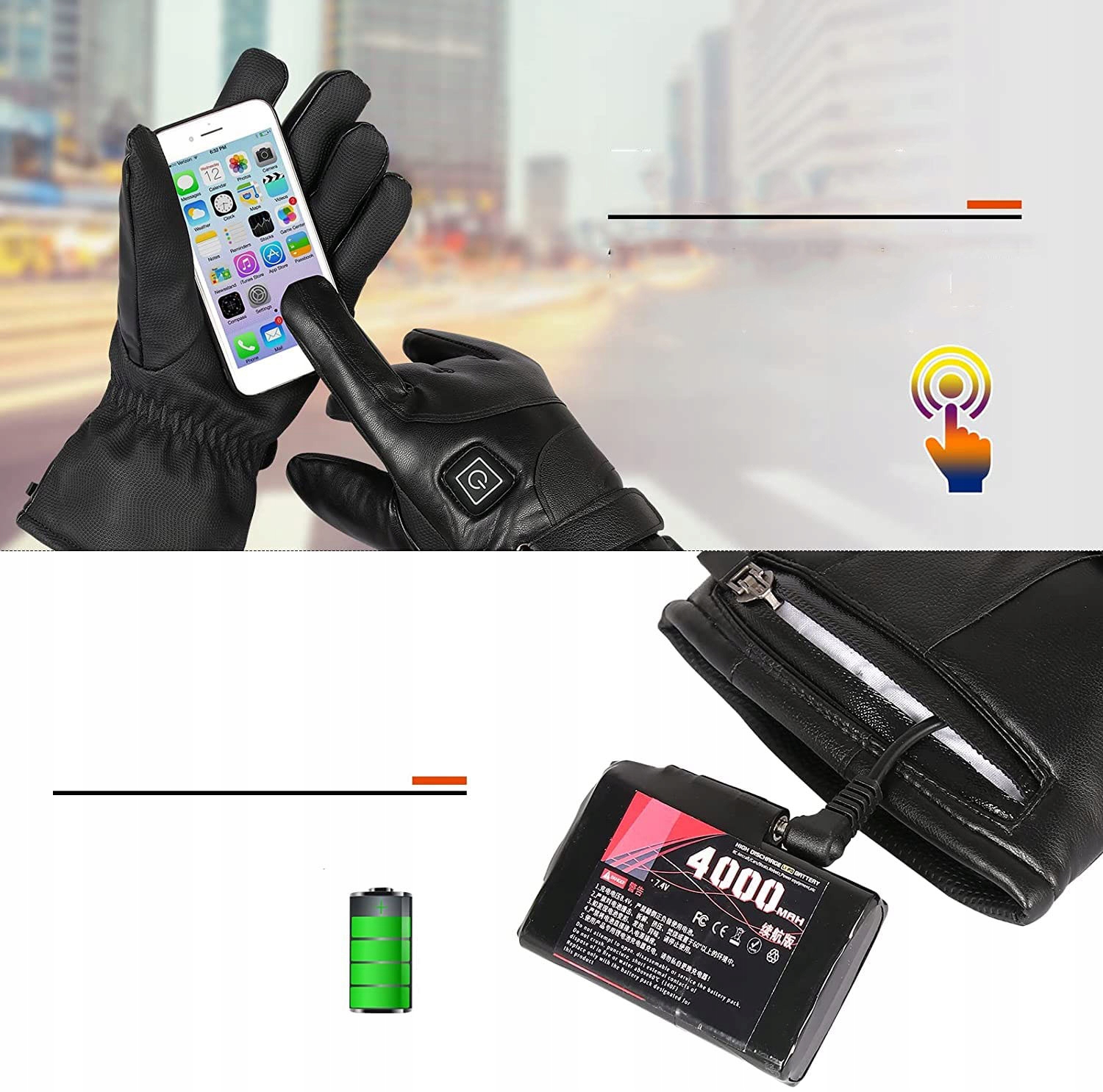 Rękawice Grzewne na Rower i Motocykl - Skórzane, Trzy Stopnie Temperatury Numer katalogowy producenta podgrzewane rękawiczki