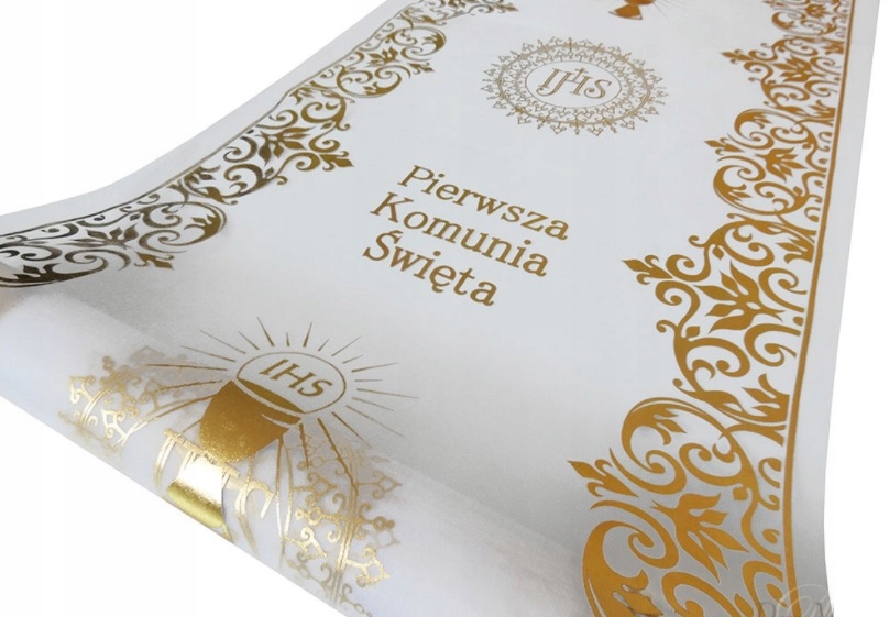 

Bieżnik Komunijny Na Stół Organza Złota Komunia