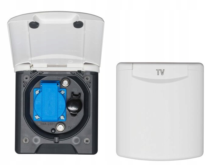 Gniazdo zewnętrzne 12V/230V 2xTvSat z klapką magne