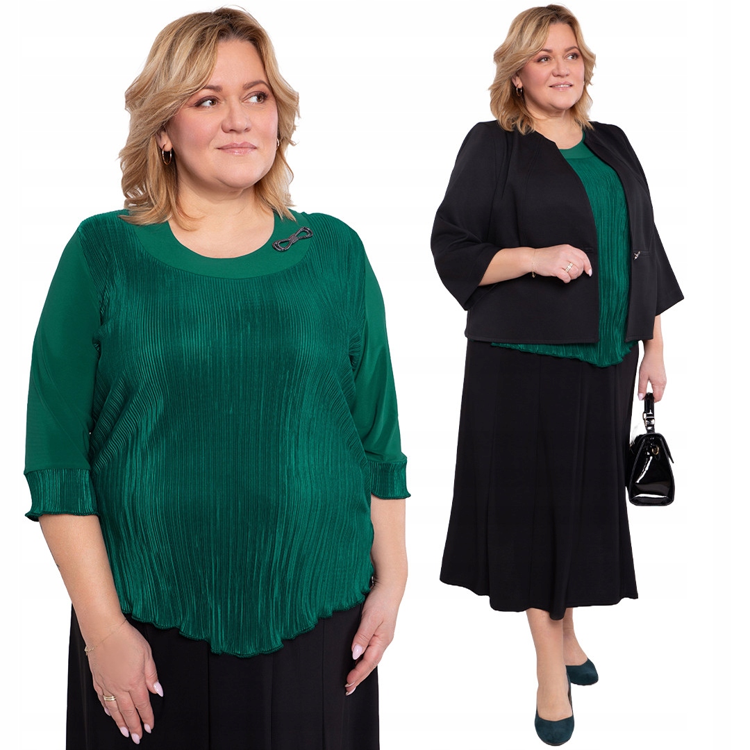 Zelená vizitková halenka s plisováním 56/58