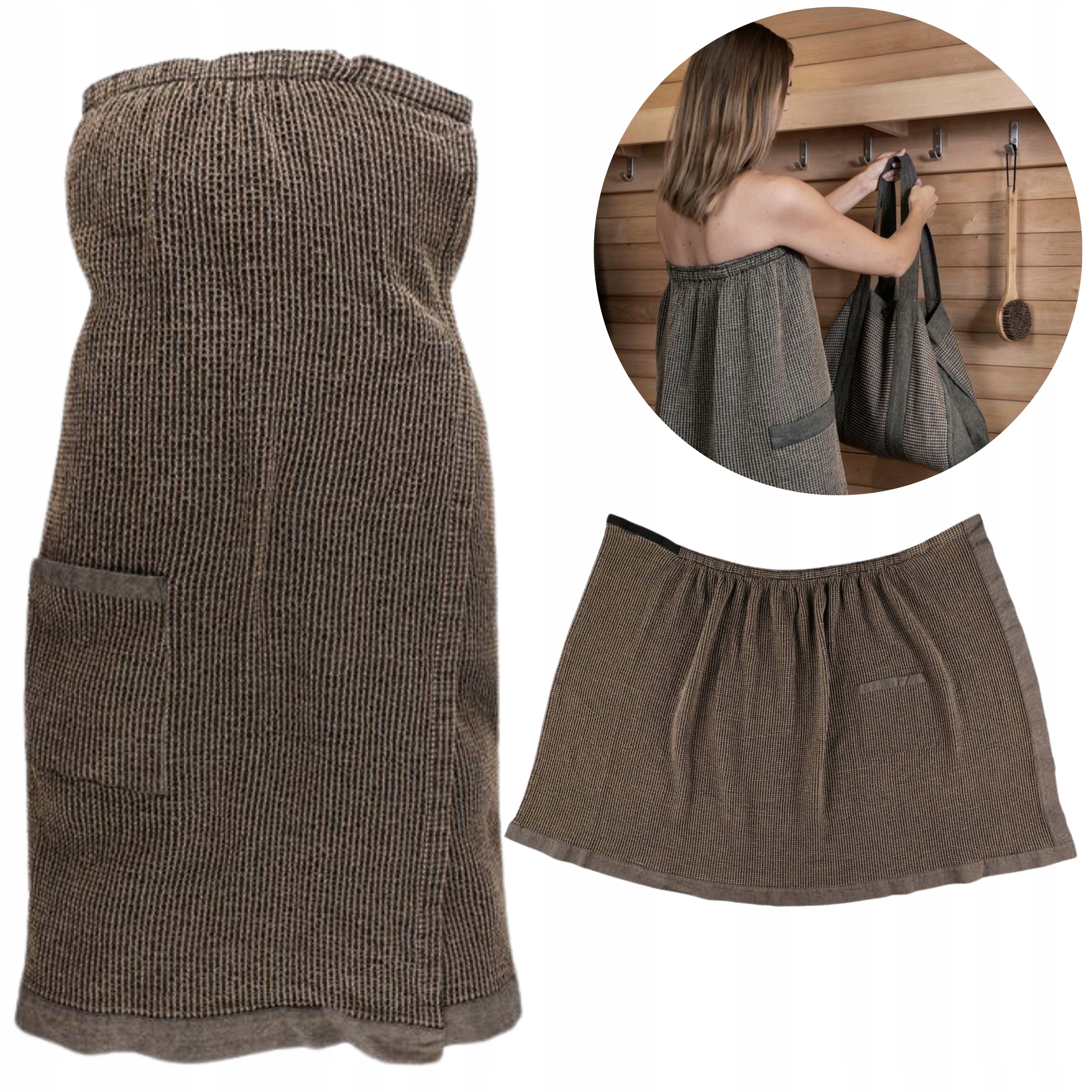 Kilt Do Sauny Ręcznik Bawełna Spa Basen Brązowy Pareo Rento Kenno 85x145cm