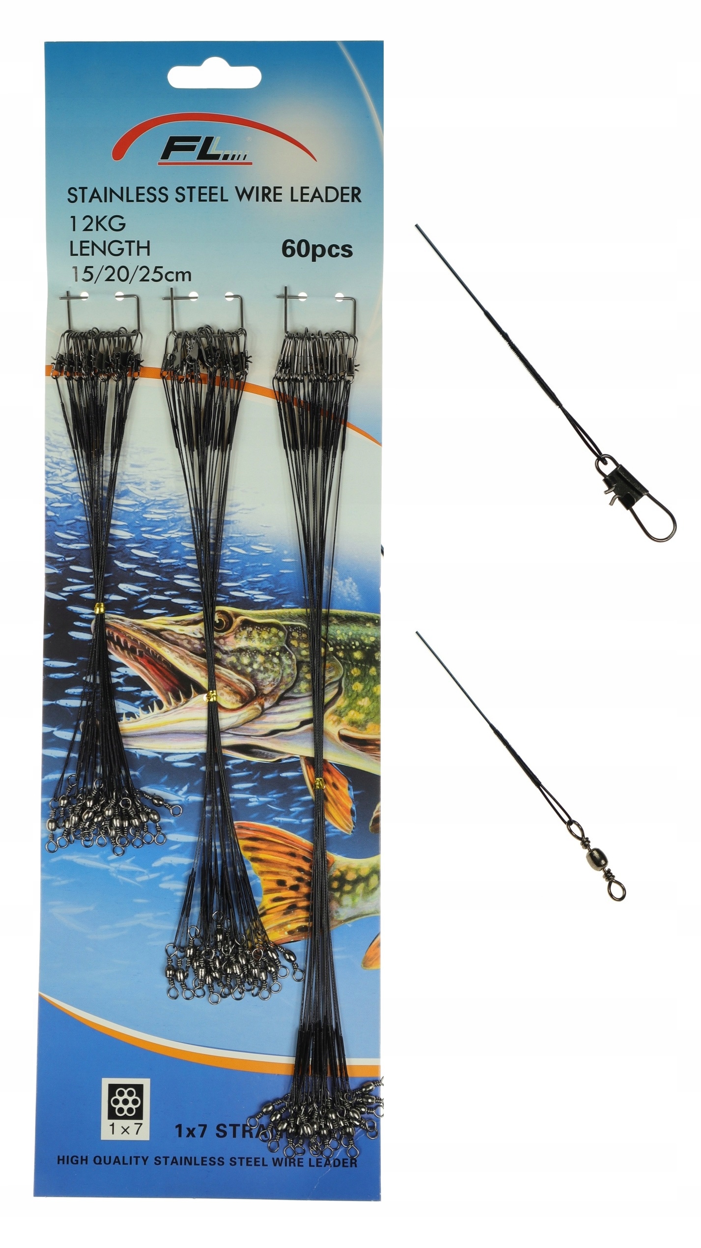 Przypony stalowe Fl stalki 12 kg 15/20/25cm 60szt Szczupak Sandacz