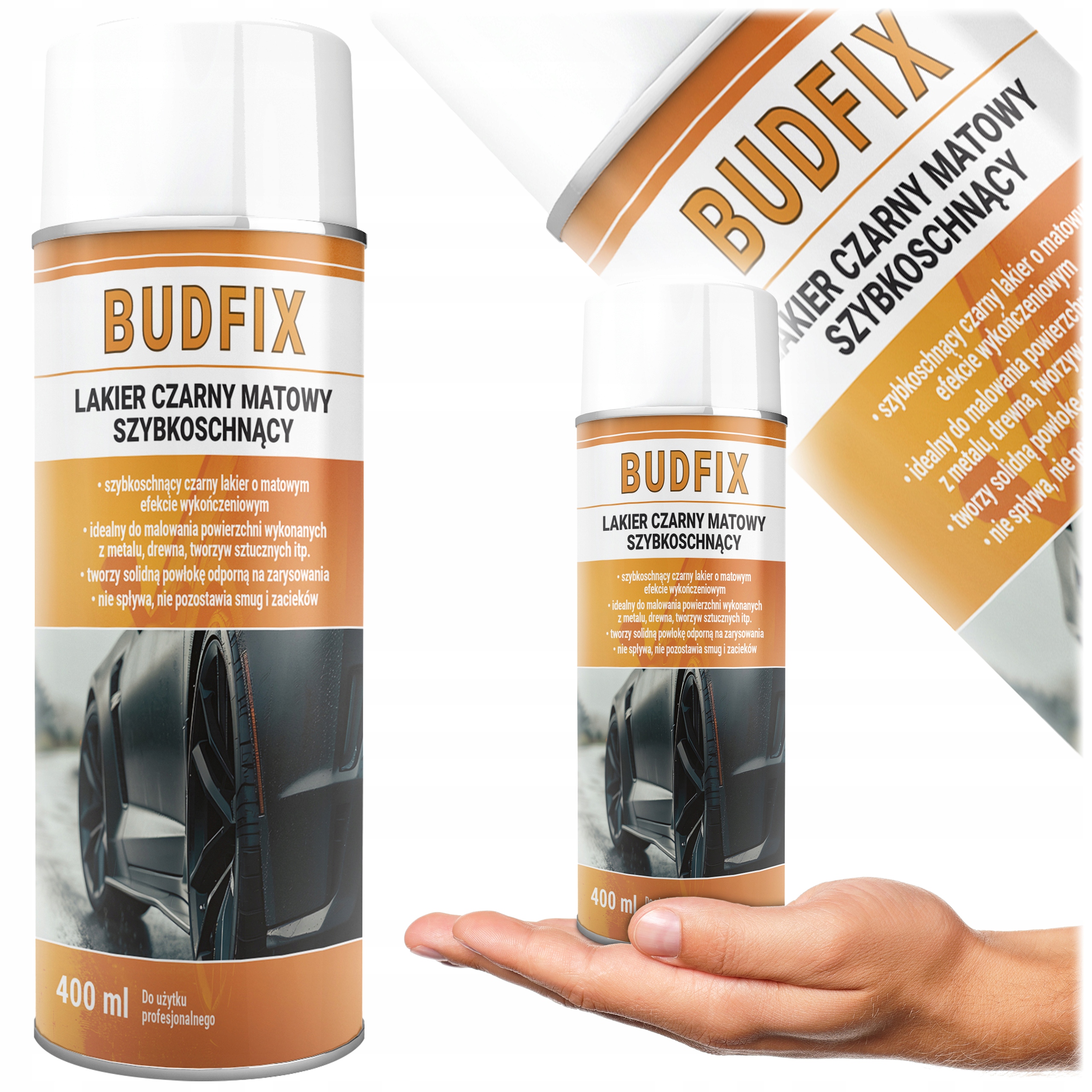 Lakier Czarny Matowy Spray Farba Do Mebli Metalu Loft Plastiku 400ml 9005