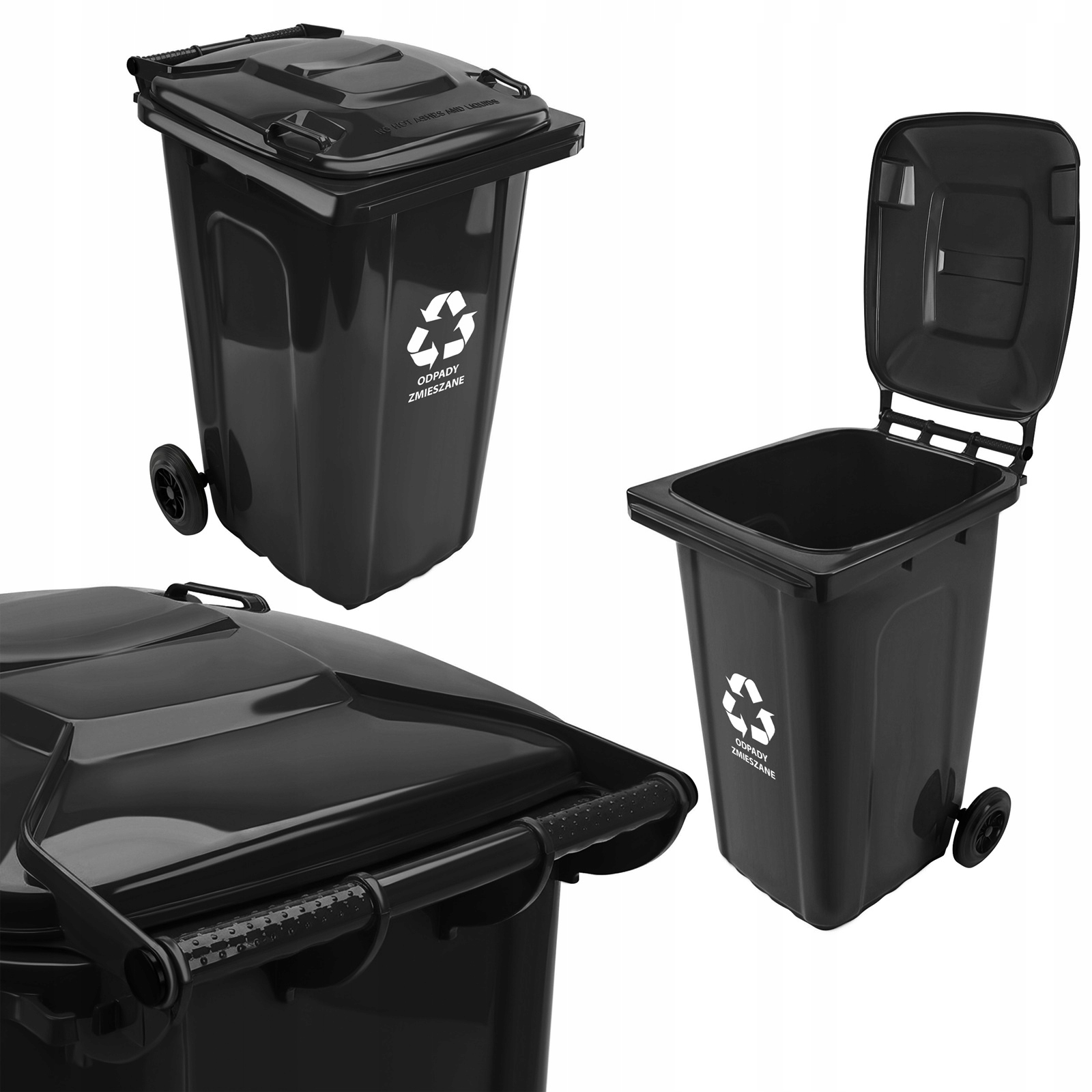 240L kontener na odpady zmieszane z nadrukiem – czarny kosz na śmieci