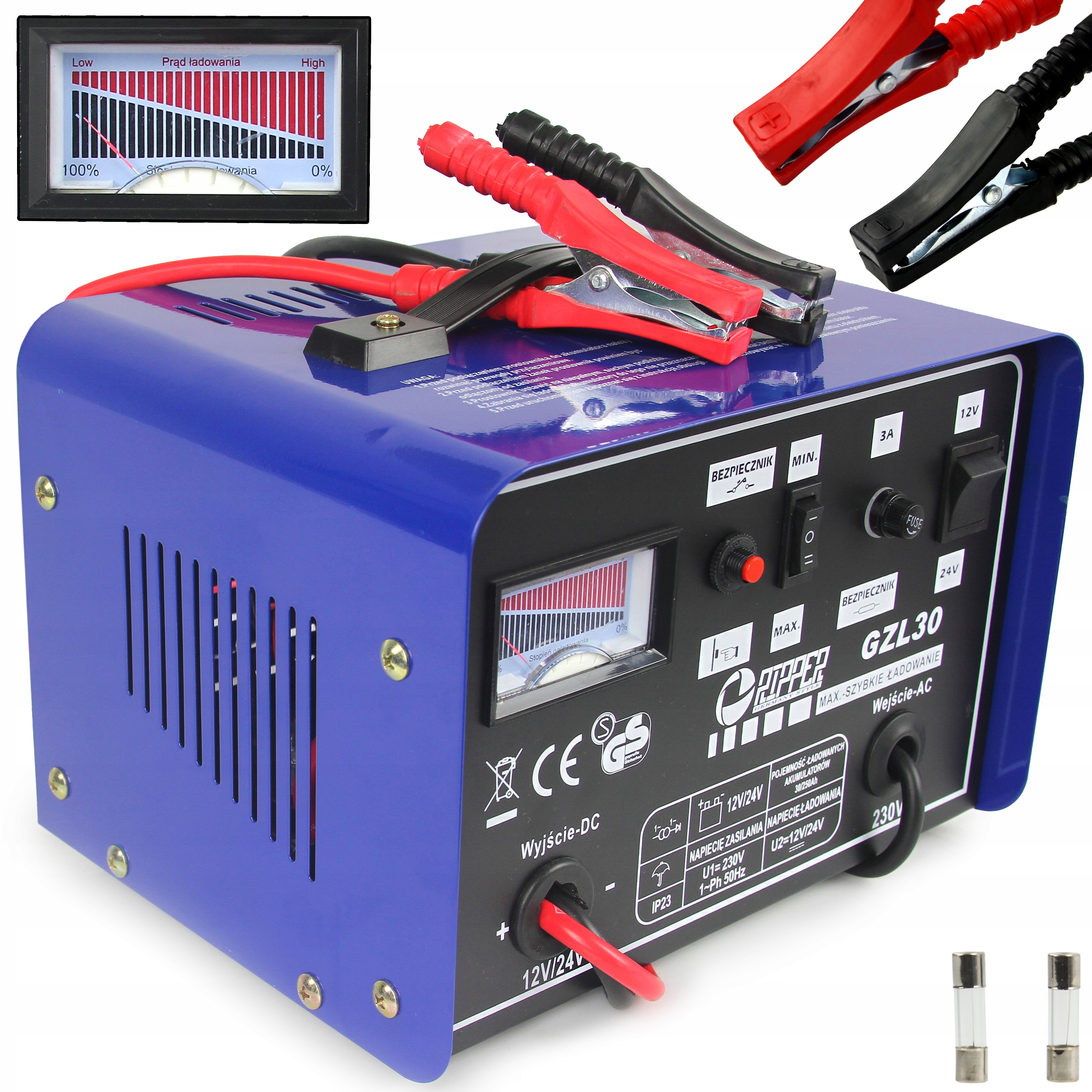 Prostownik Samochodowy 12v 24v do ładowania Akumulatorów GZL-30 Ripper