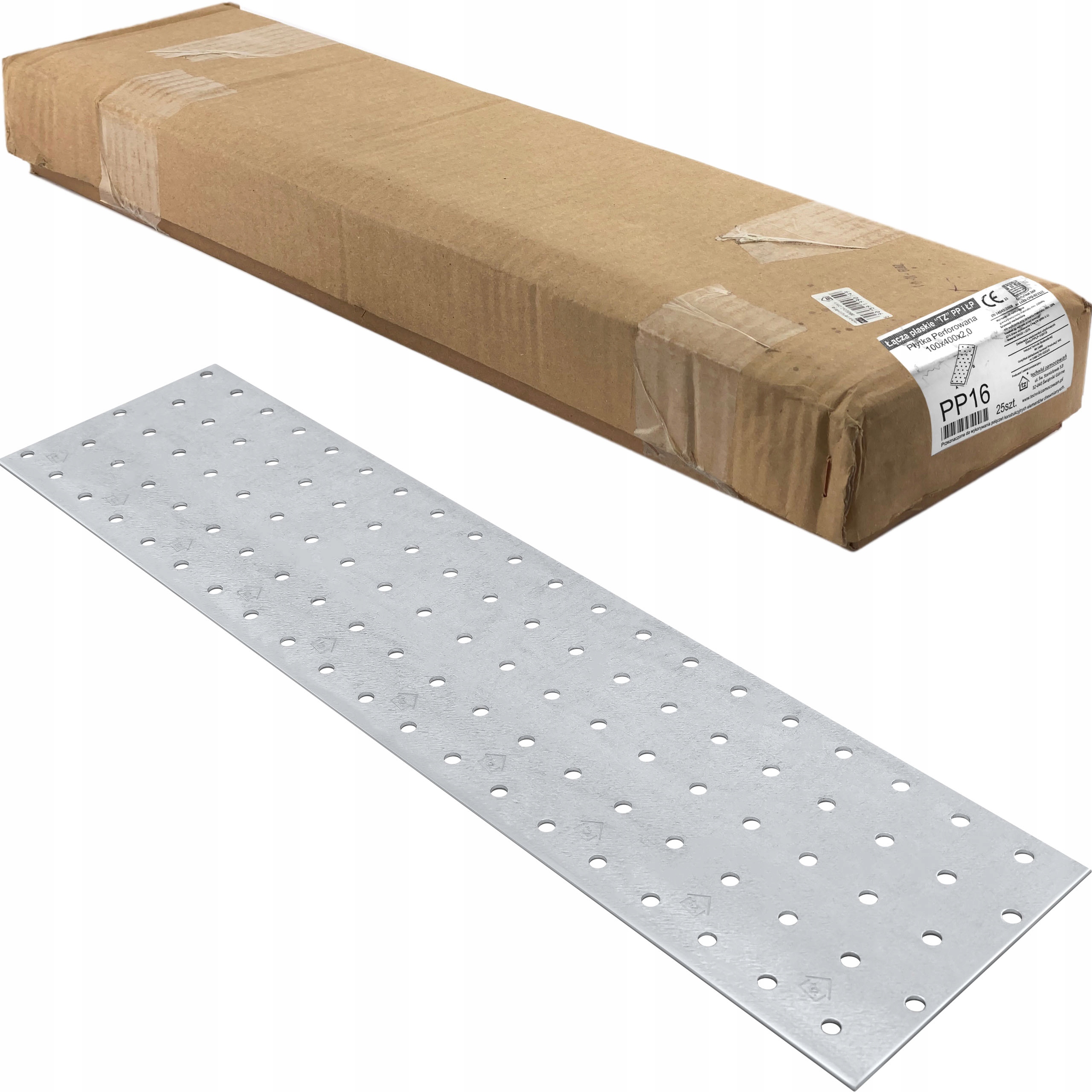 Perforované dlaždice 100x400 x 2mm 25 ks. Ploché tesárske spojky PP16