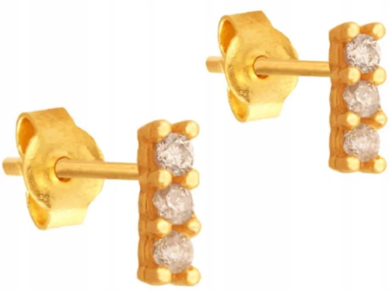 Zlaté náušnice jemné 585 úzké čárky se zirkony na tyči 14KT