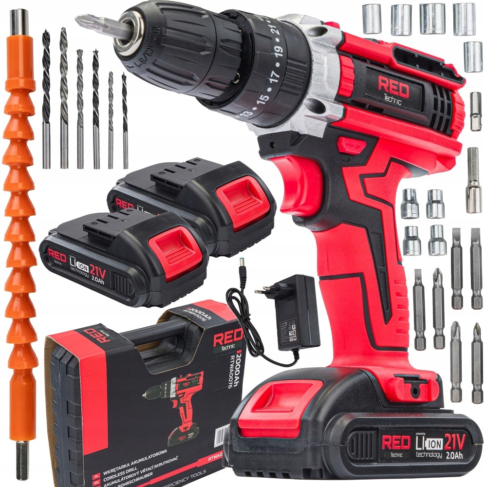 Akumulátorový Aku Vrtačka 21V Příklep 2 Akumulátory Nabíječka