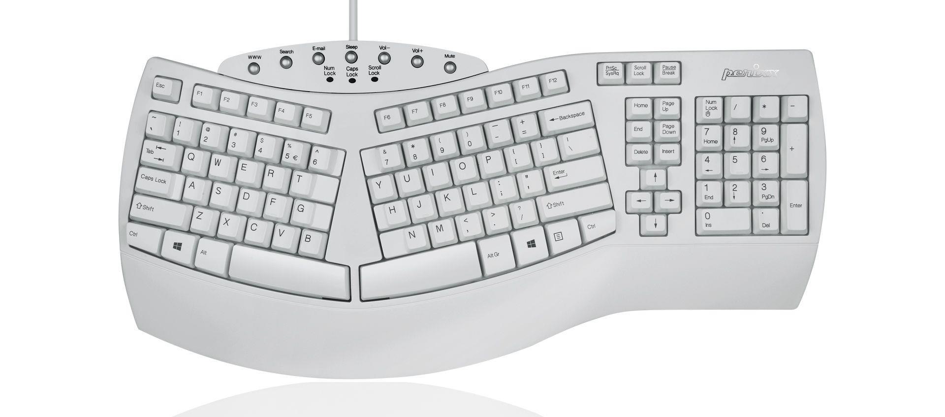 Káblová klávesnica Perixx PERIBOARD-512 Classic Ergonomic biela