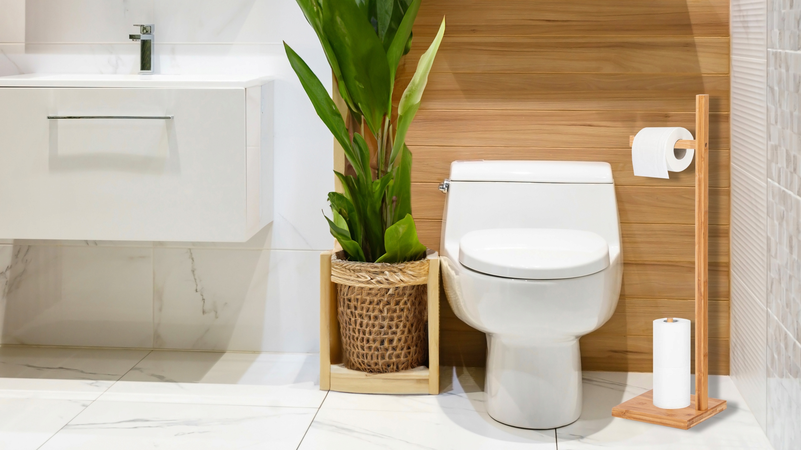 STOJAK NA PAPIER TOALETOWY ZAPAS DREWNIANY UCHWYT BAMBUSOWY DO ŁAZIENKI WC Marka Gockowiak