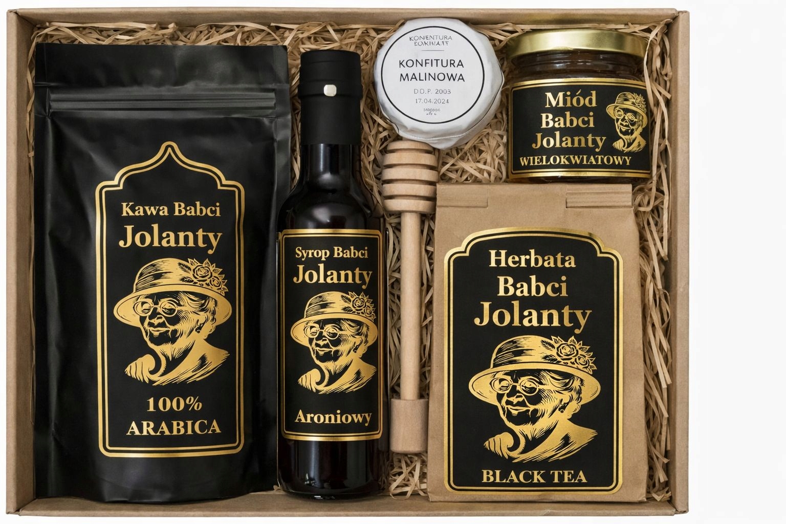 Zestaw Prezentowy Dzień Babci Kawa Herbata Syrop Miód Konfitura