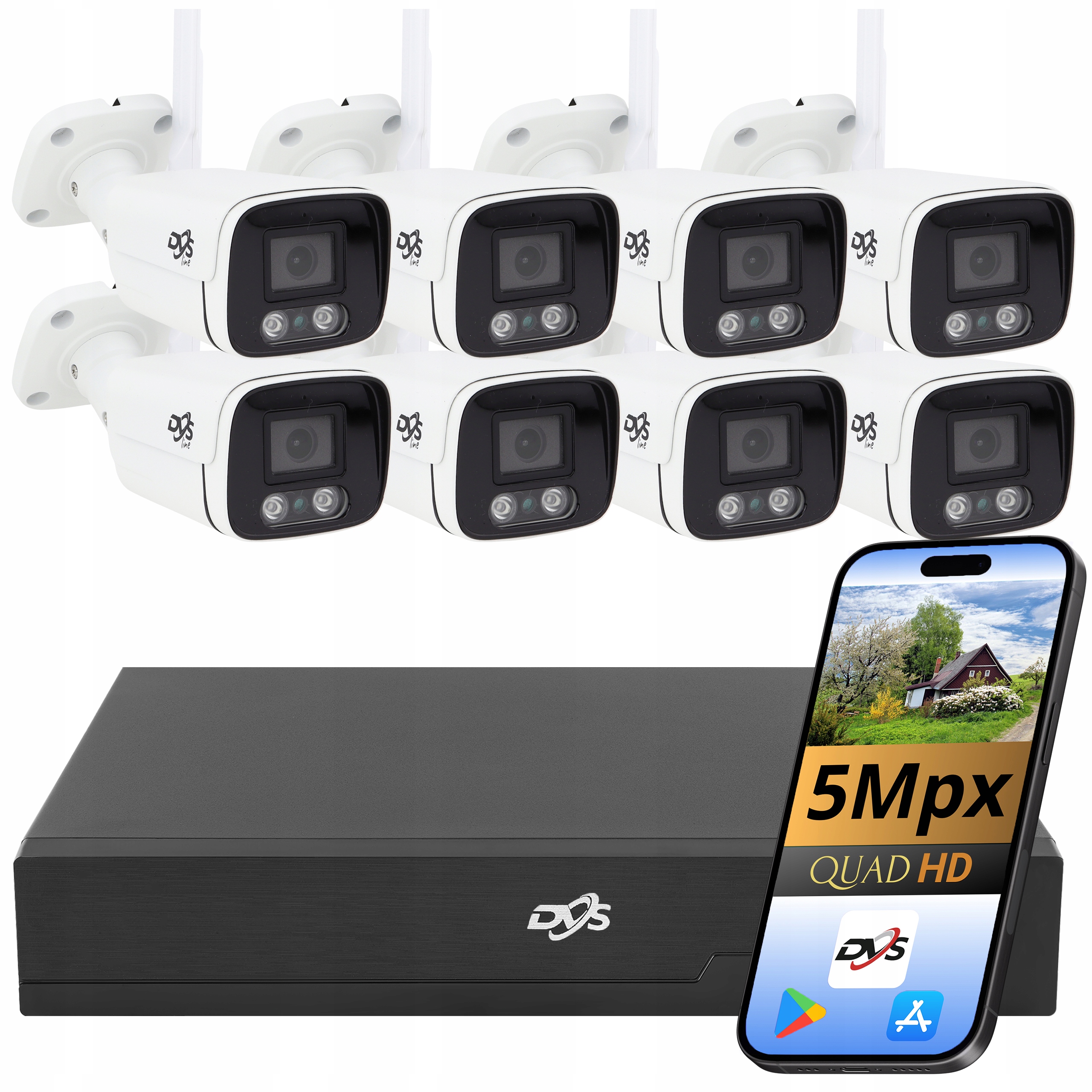 Sada Wifi Kamer Bílá Tuba 5 Mpx Pro Monitorování 8 Bezdrátové Kamery Dvs