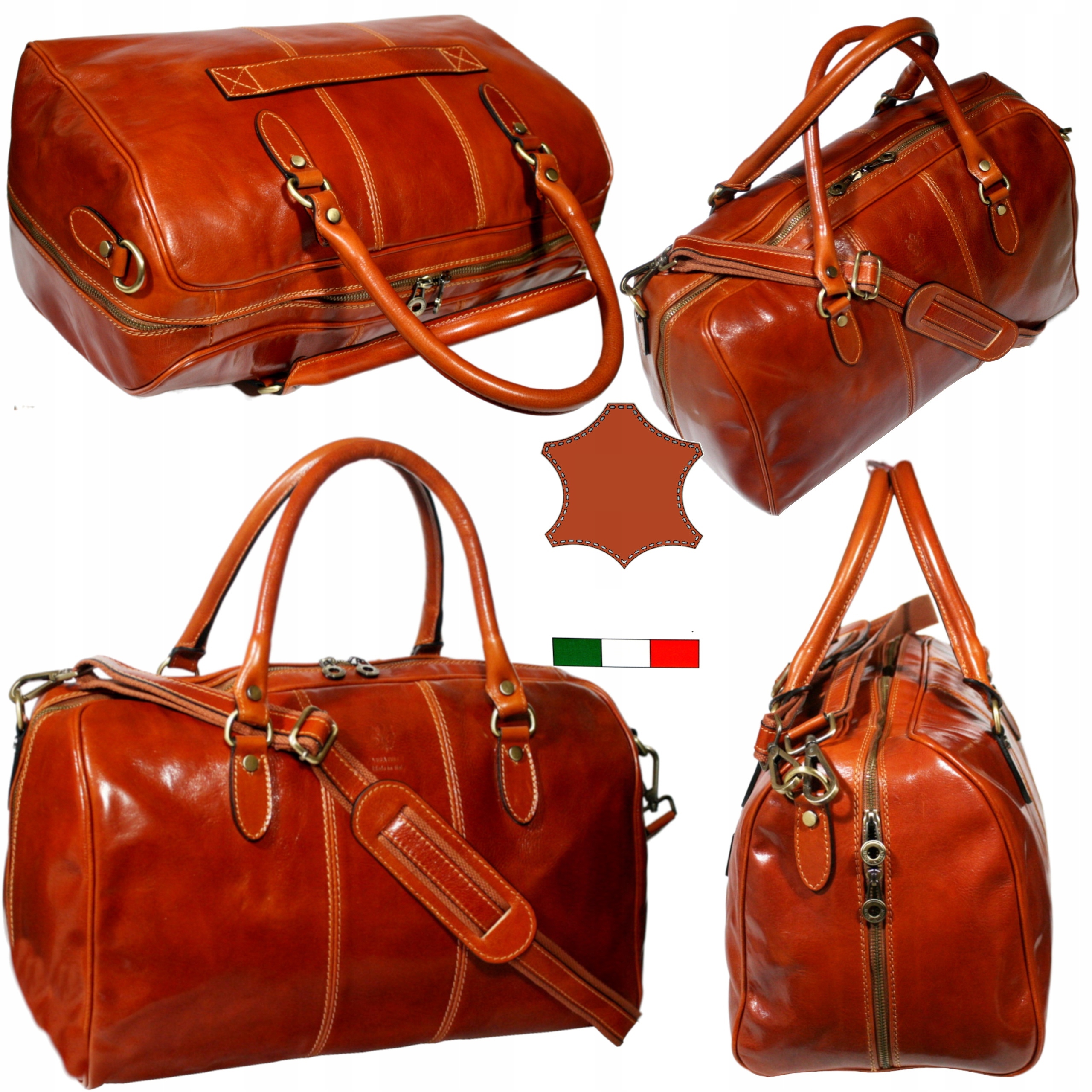 Cestovní kožená taška italská hnědá velká vintage víkendová 55 cm