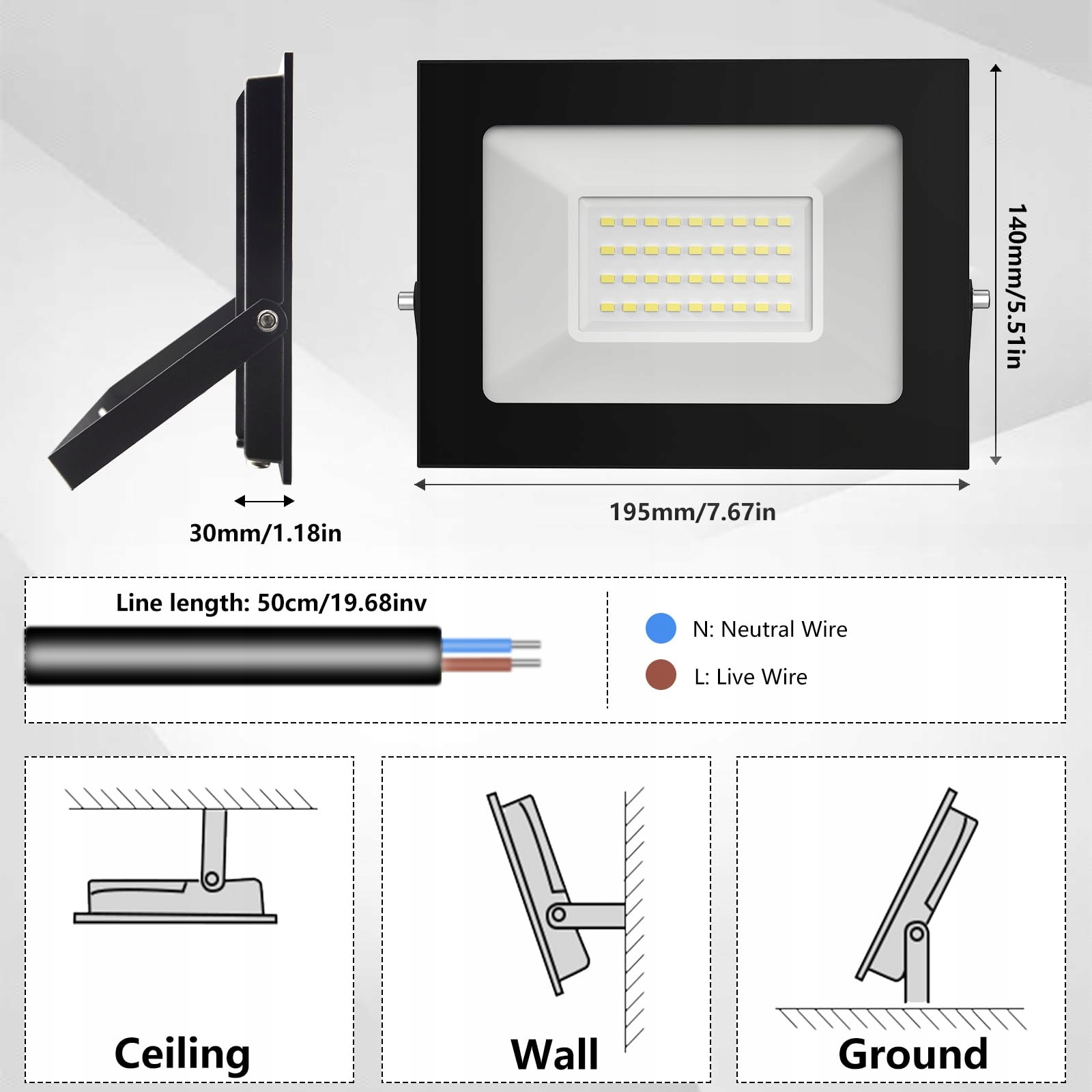 Reflektor LED Zewnętrzny Wodoodporny Zimny Biały Do Garażu 12V 30W LOYAL — miniatura 3