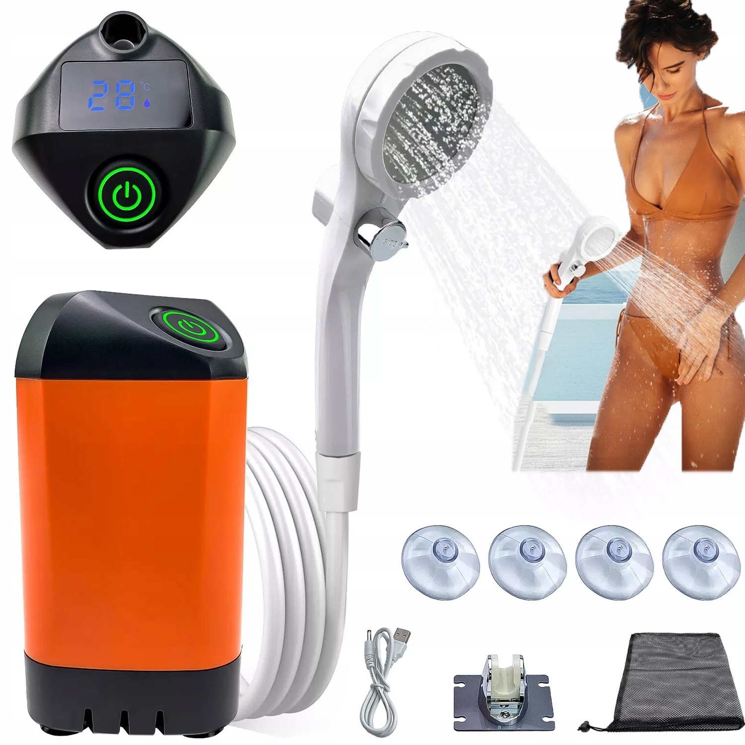 Prysznic Turystyczny Elektryczna Pompa Kempingowy Z Pompą I Wskaźnik Led