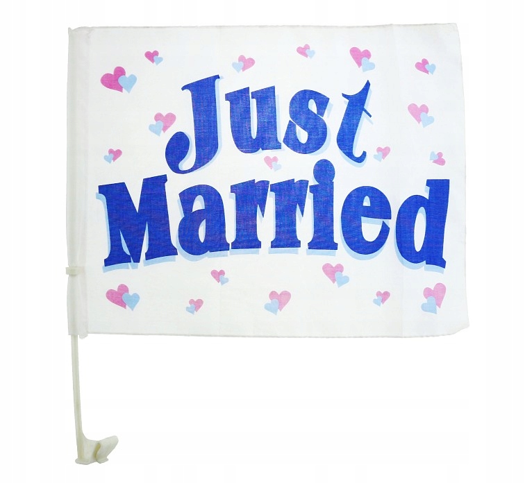 

Flaga na samochód Just Married 40 x 30 cm Ślub