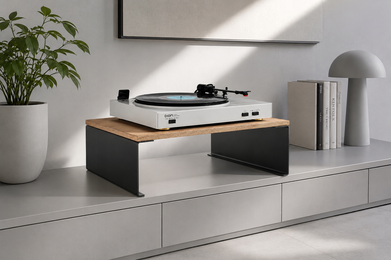Stolek gramofon a zesilovač audio stůl ocelový, těžké police, stojan