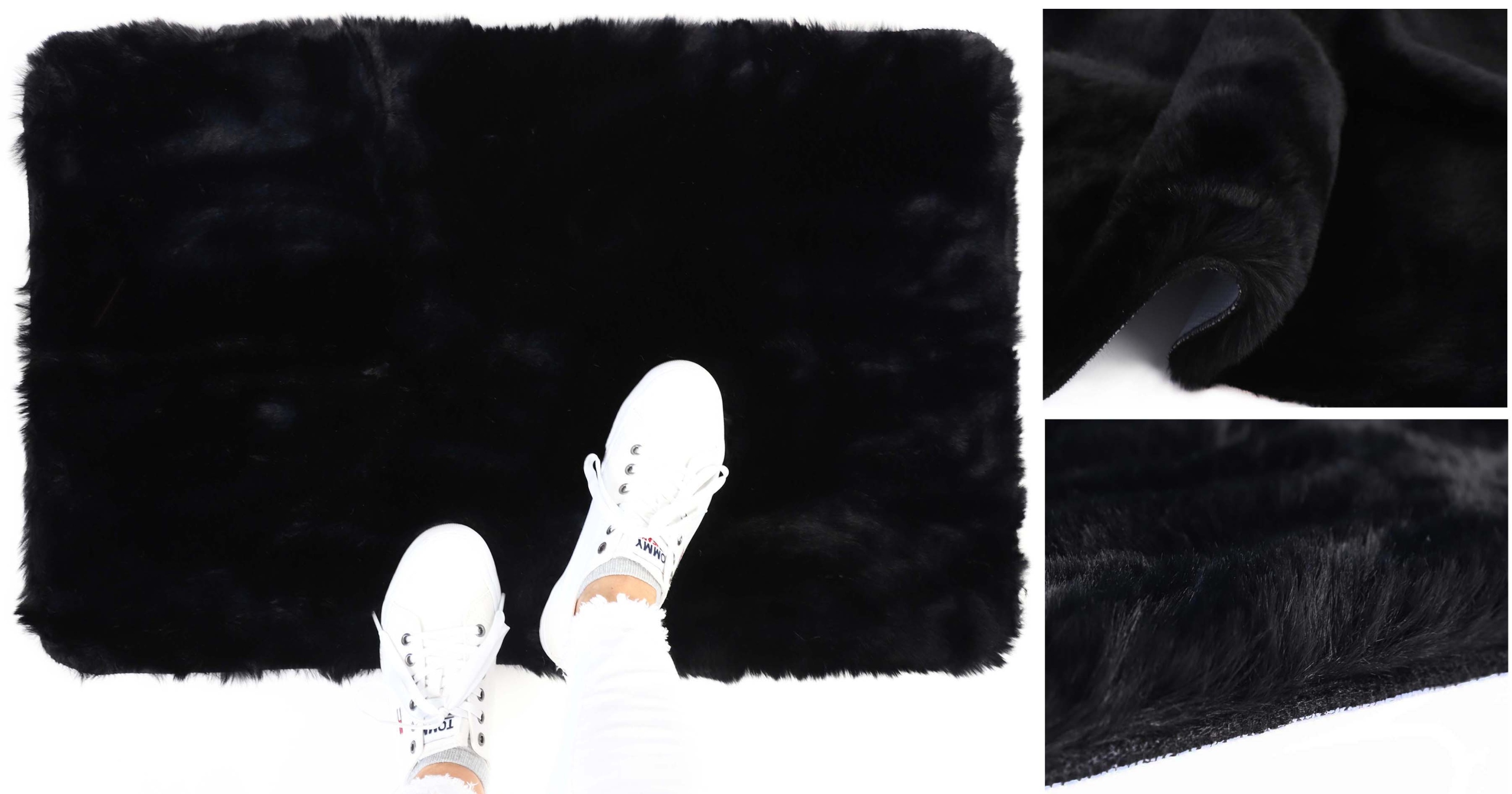 Koberec Rabbit Plyšový Sametový Králičí Vlas Černý Na Praní 60x100 CM