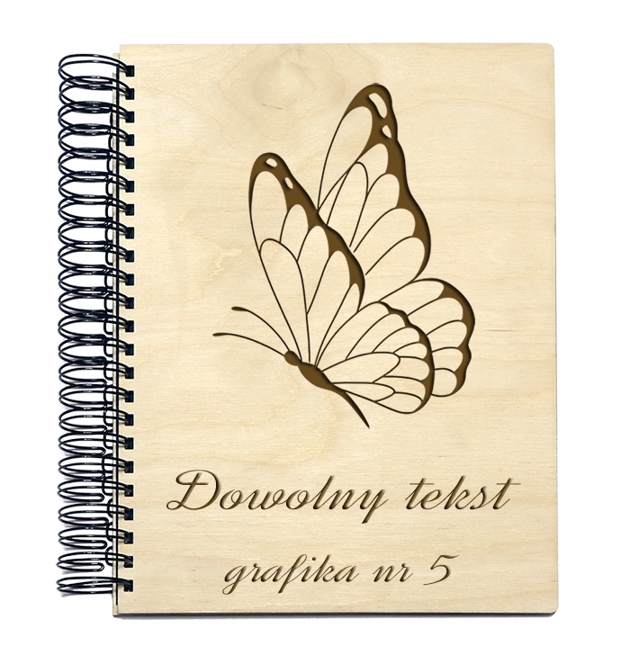 Album Drewniany Grawerowany A4 z grafiką motyla i tekstem