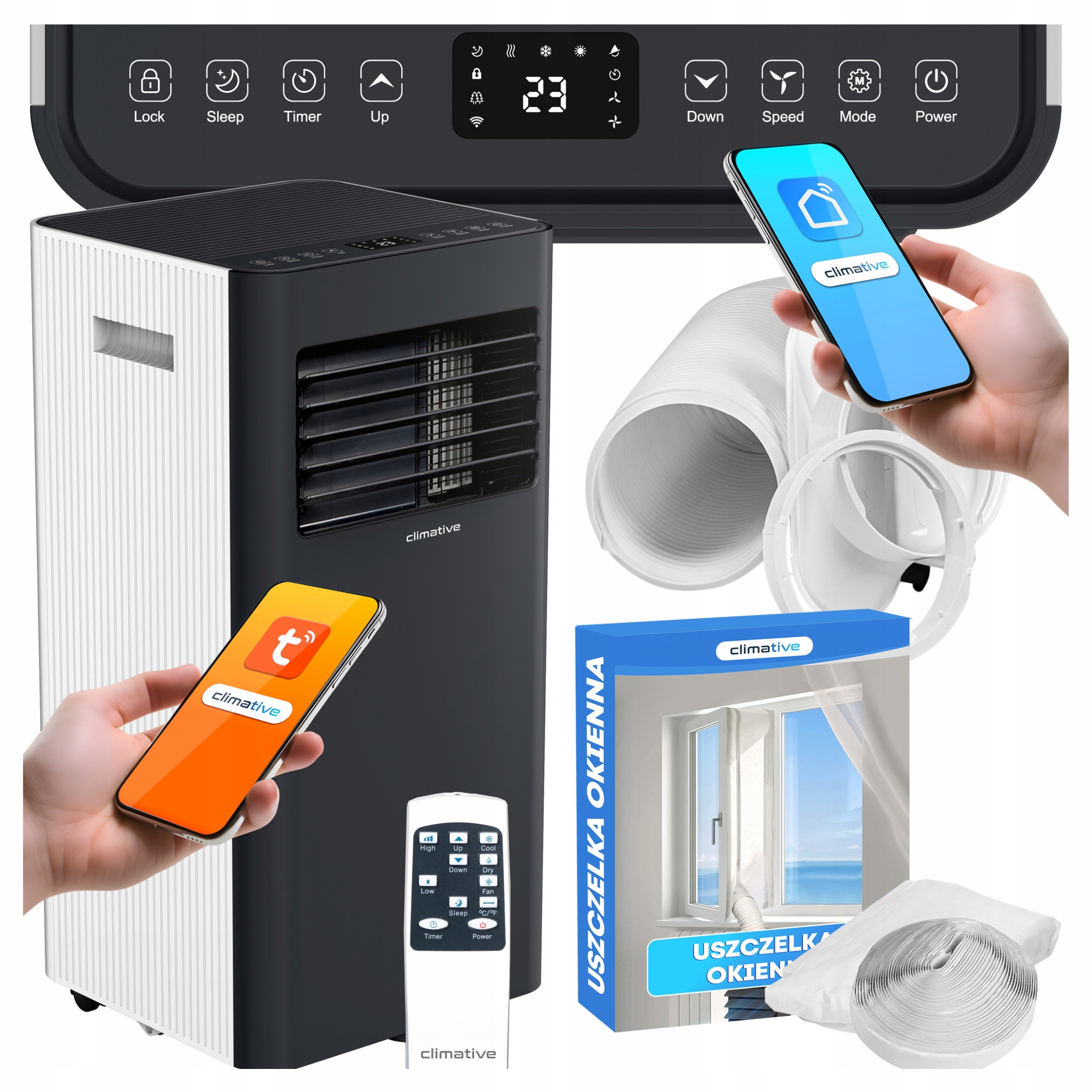 Přenosný klimatizátor Duo 3kW WiFi 3v1 mobilní klimatizace těsnění 30 m2