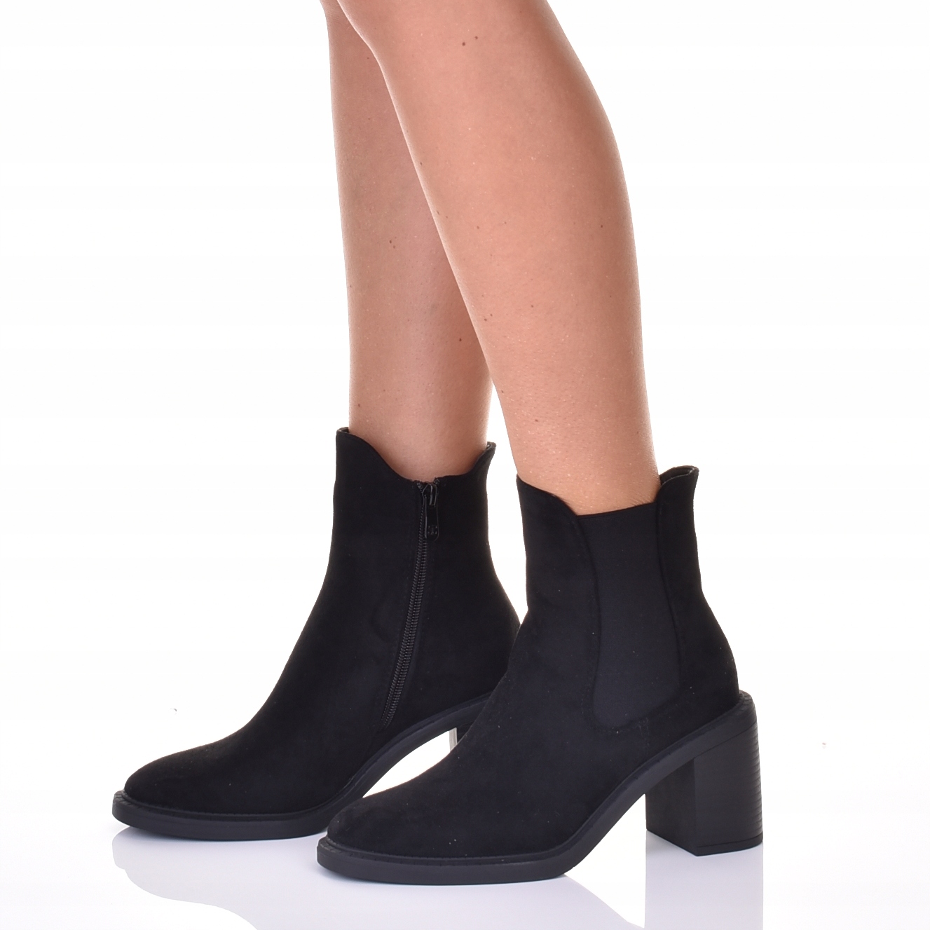 DAMSKIE BOTKI ZAMSZOWE NA OBCASIE KLASYCZNE WIOSENNE BUTY Marka bez marki