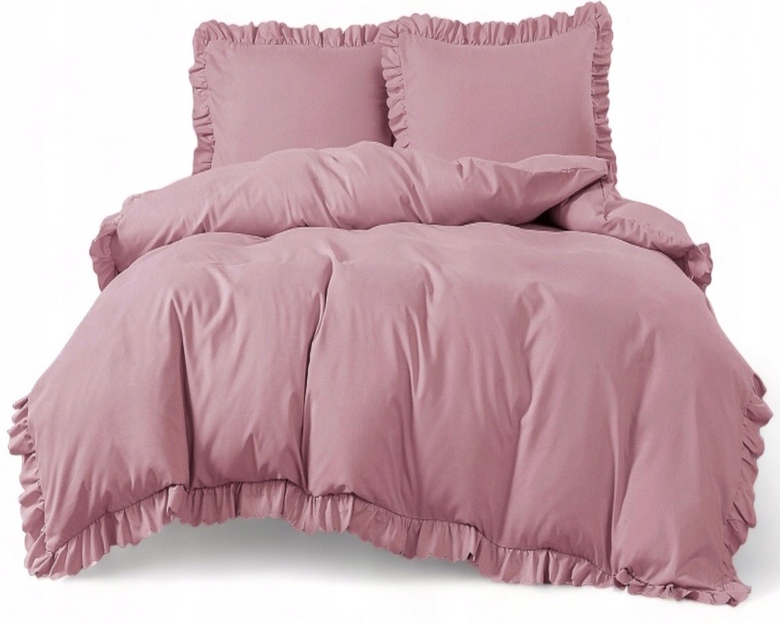 Komplet Pościeli Z Falbaną 220X200 Jednolita +2X70X80 Pudrowy Róż