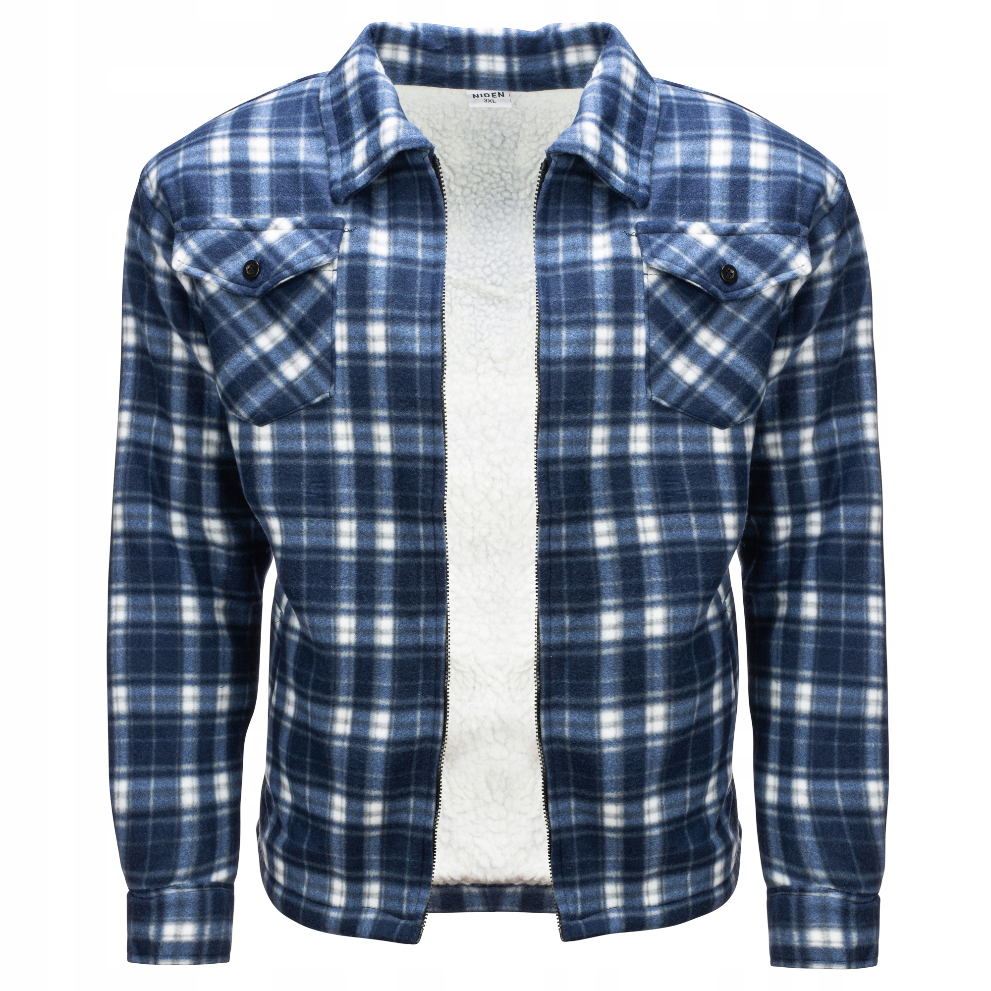 R223 roz. 5XL Gruba Ocieplana Koszula W Kratę Z Kołmierzykiem Na Suwak