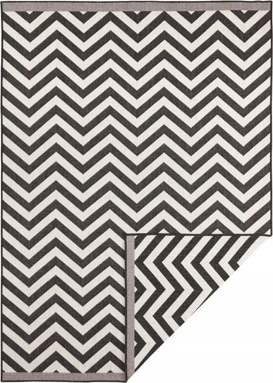 Koberec na terasu 120 x 170 cm, čierno-krémový, obojstranný, šnúrkový