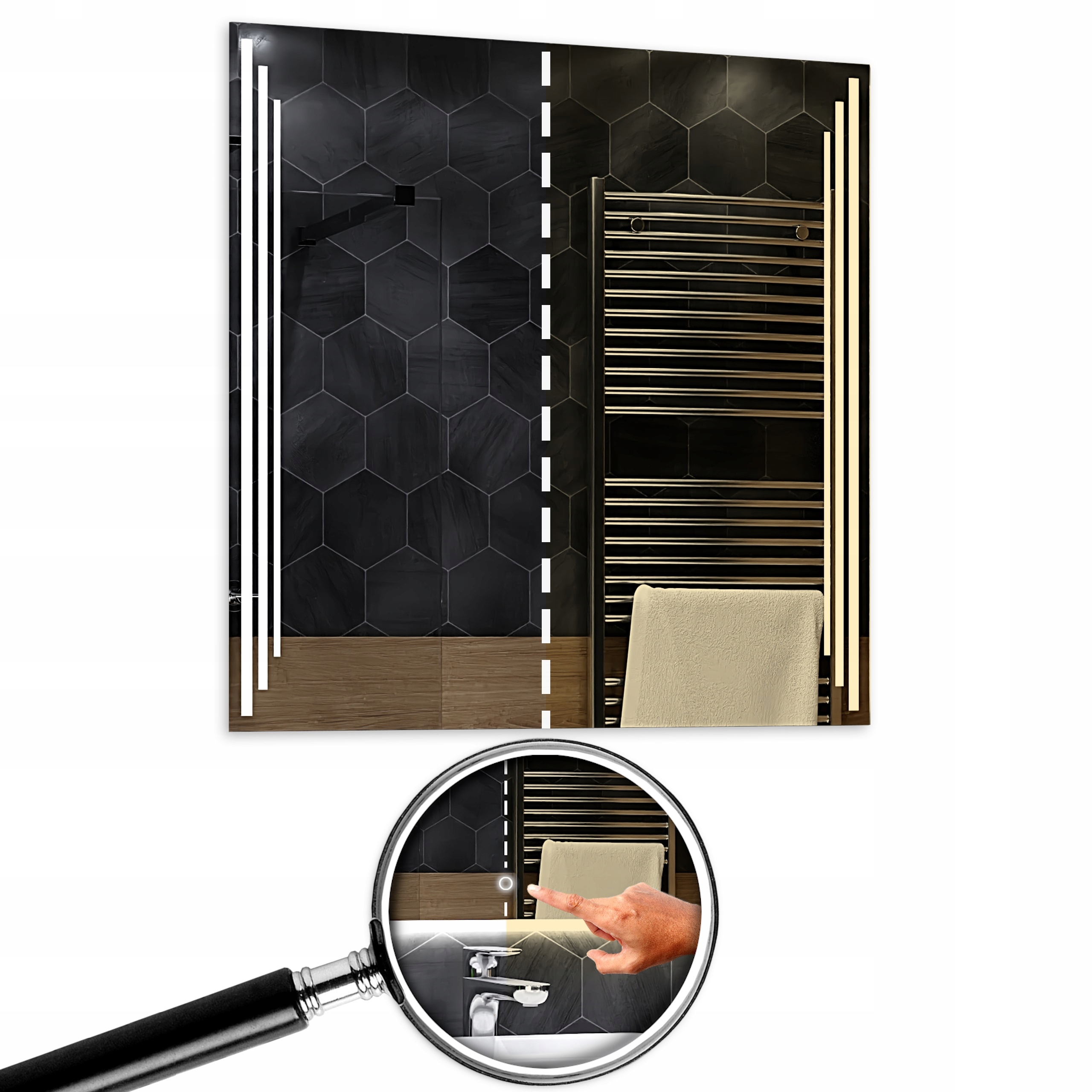 Zrcadlo s podsvícením Praha Dual Led 100x100 cm s dotykovým vypínačem