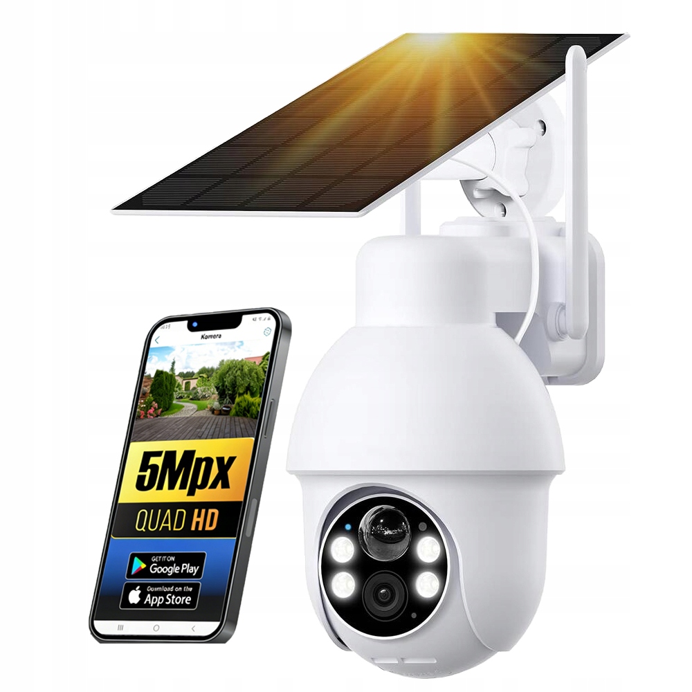Solární Wifi Kamera 5MPX Inteligentní Venkovní Otočná Ip Bezdrátová