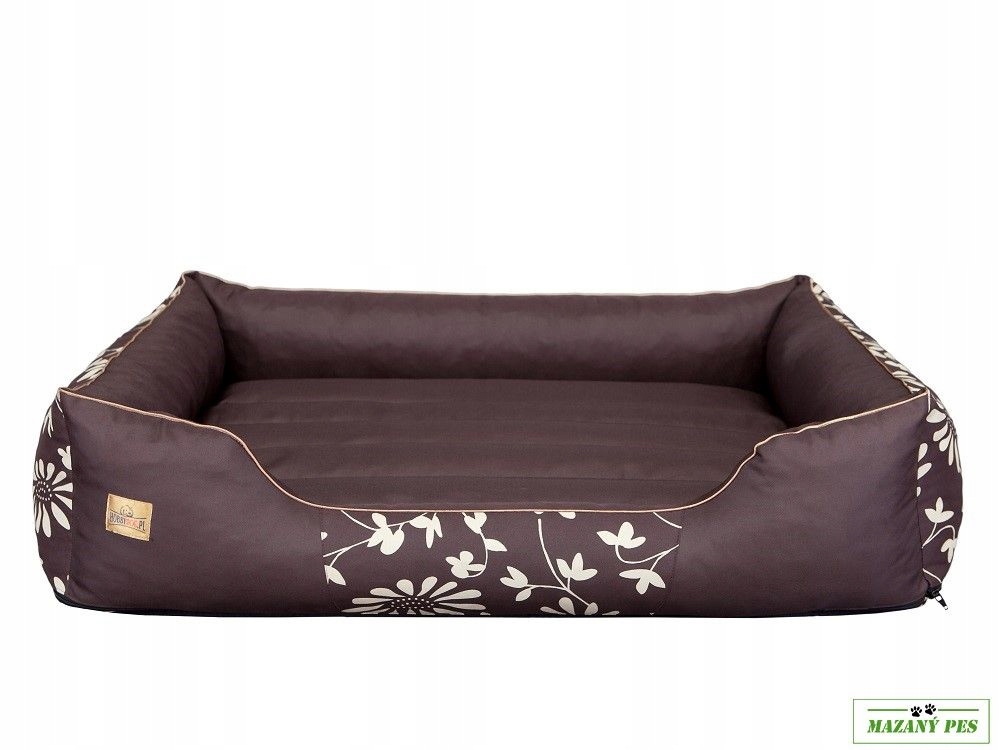 Levně Hobby Dog Pelíšek pro psa Prestige hnědý vzor květy Velikost XL 85x65 cm