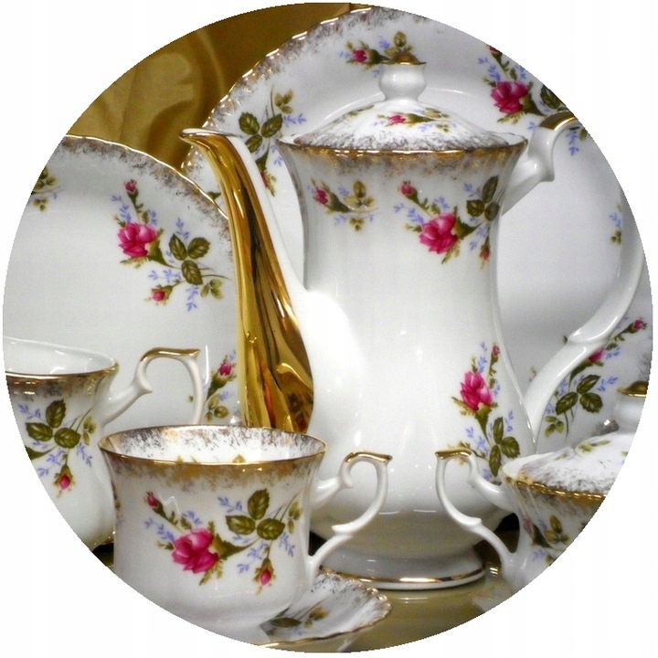 001 Zestaw Obiadowo-kawowy 6/30 Róża Złota Iwona Malcer Porcelana