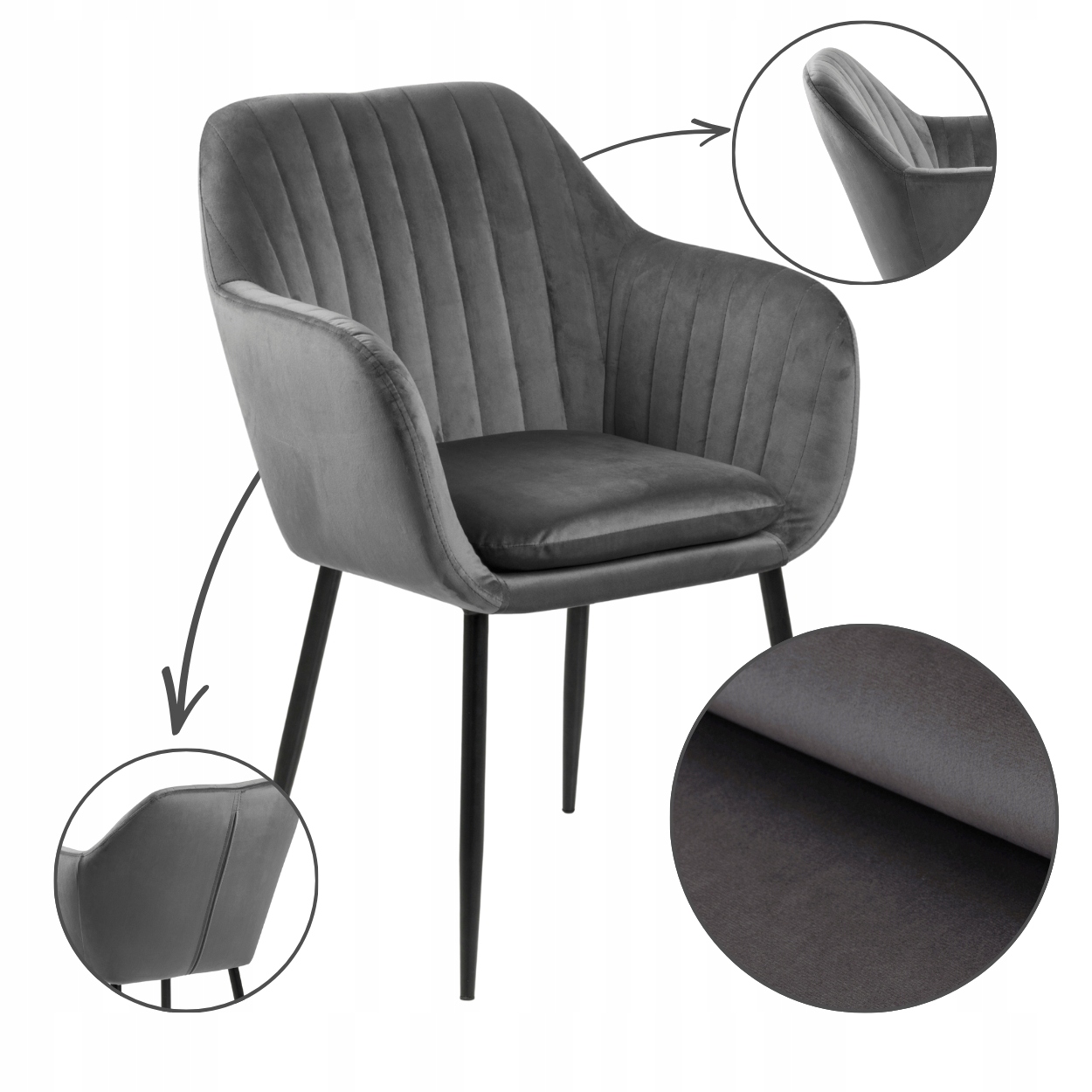 Jedálenská Stolička Do Obývačky Šedá, pohodlné čalúnenie s podrúčkami