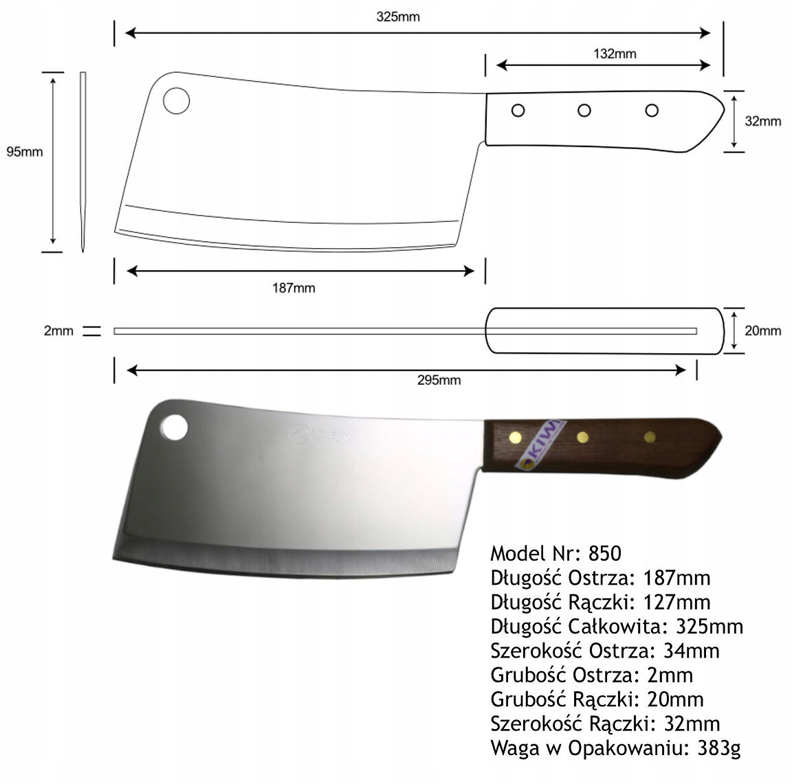 Ciężki Solidny Tasak Tajski Szefa Kuchni 32cm KIWI Kod producenta K 291